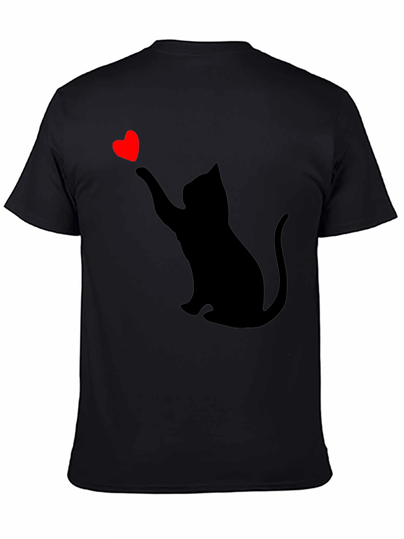 Cat Heart Graphic Tee - Black Casual T-Shirt