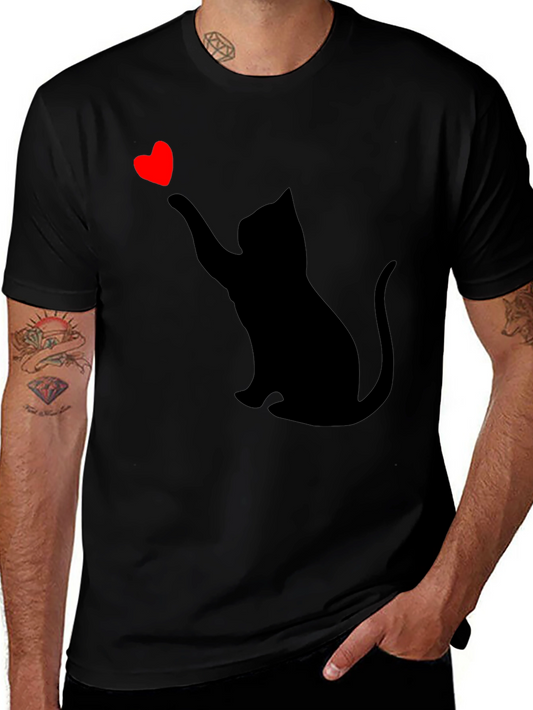 Cat Heart Graphic Tee - Black Casual T-Shirt