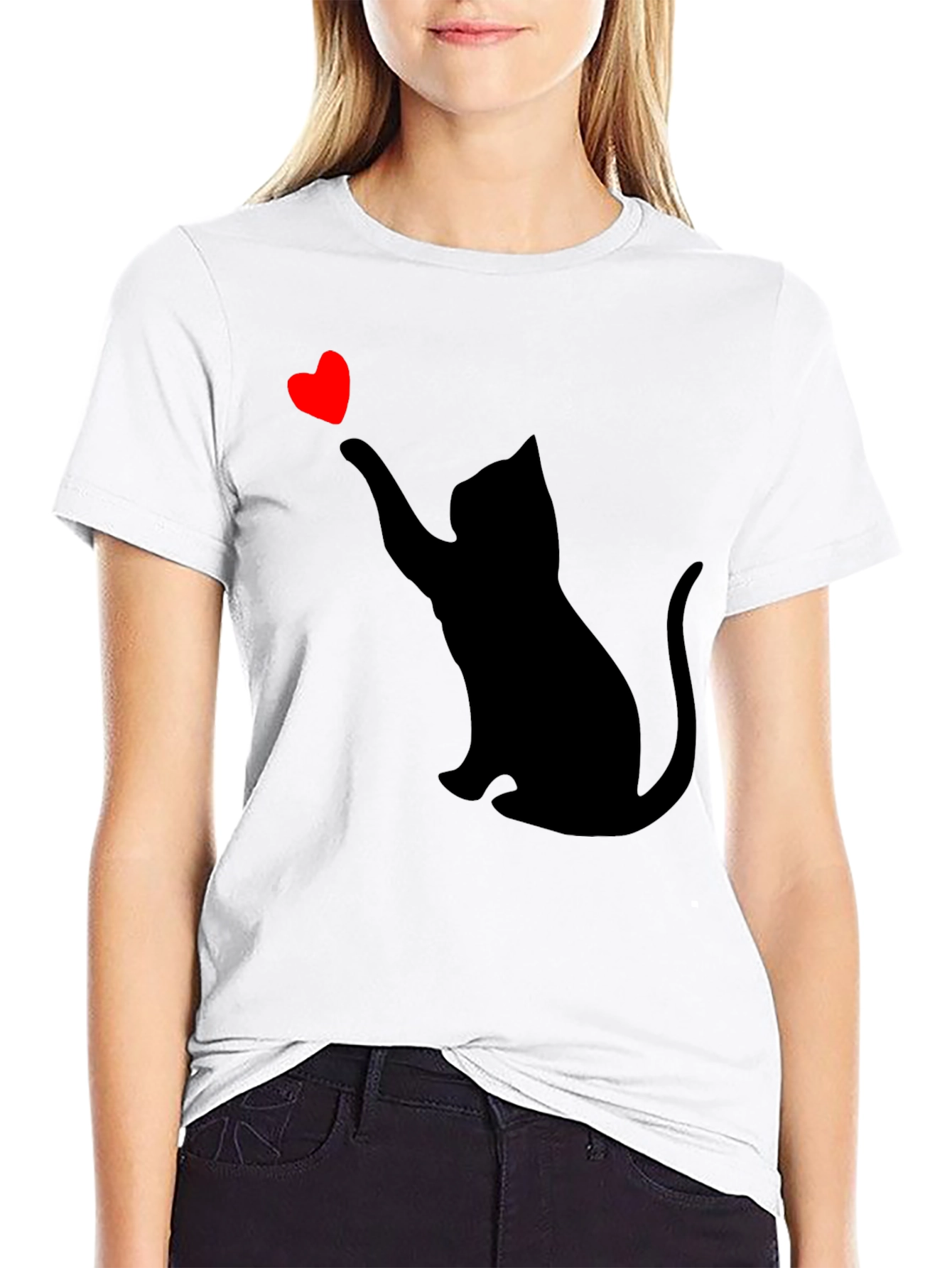 Cat Heart Graphic Tee - Black Casual T-Shirt
