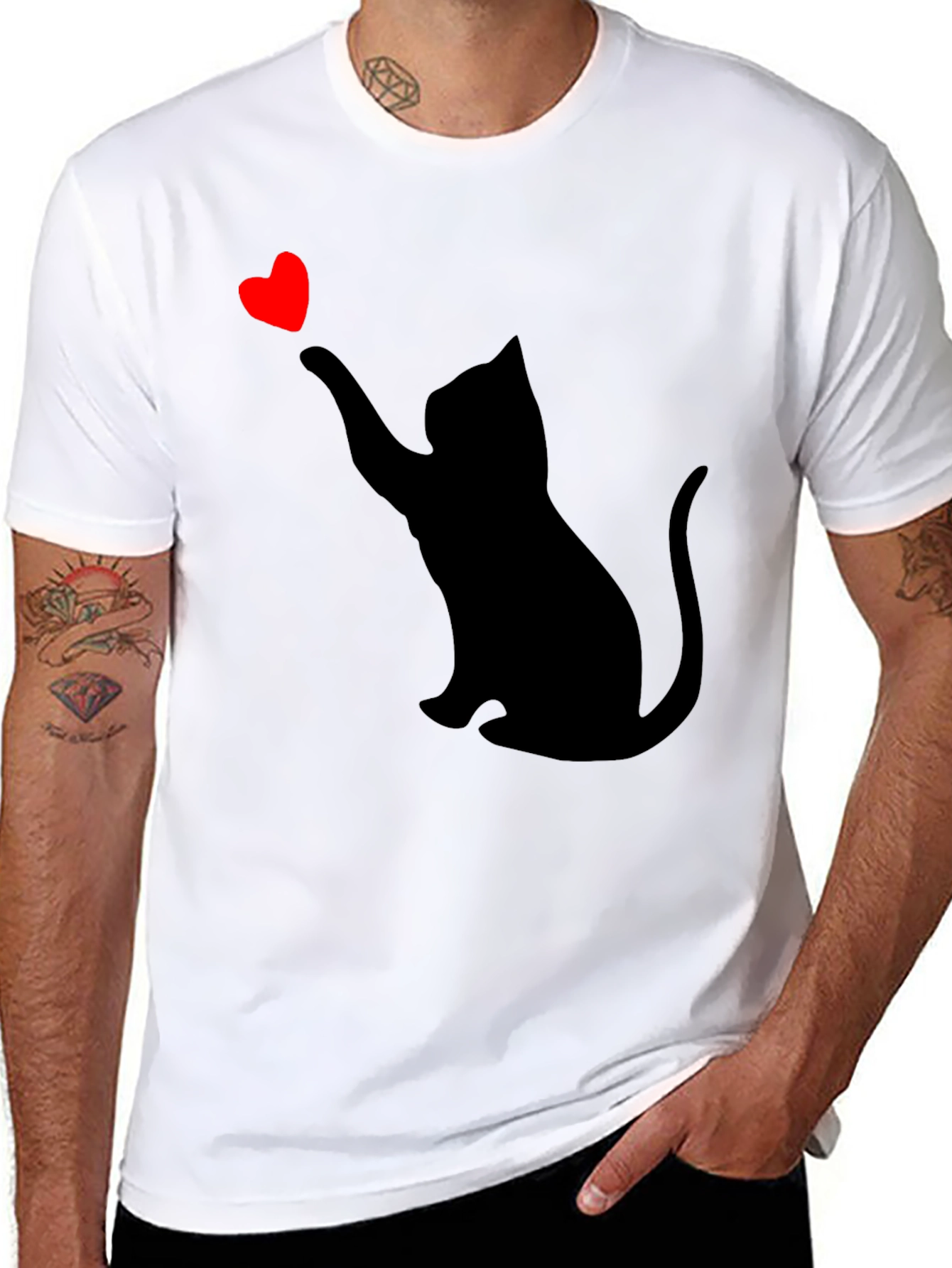 Cat Heart Graphic Tee - Black Casual T-Shirt