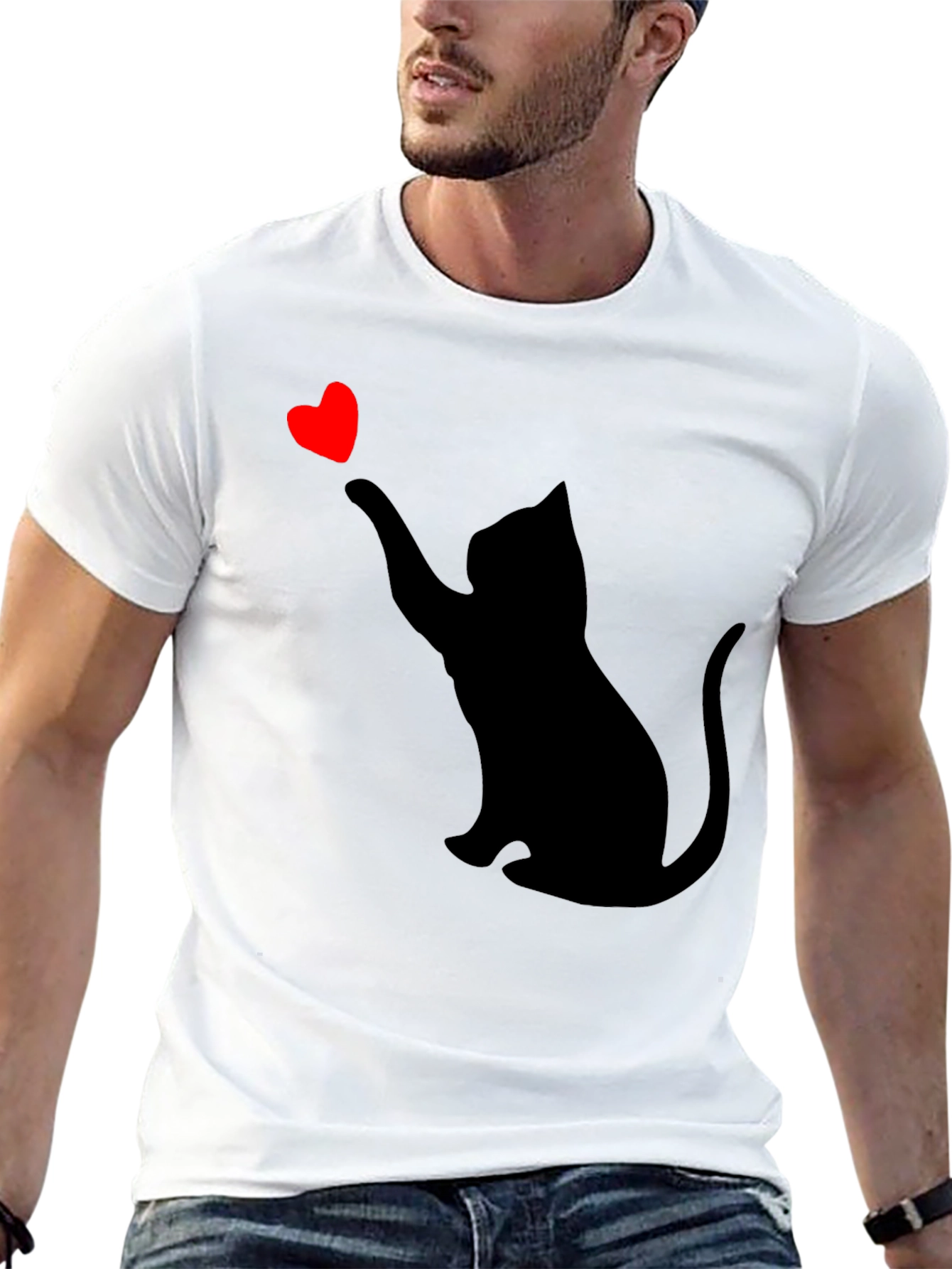 Cat Heart Graphic Tee - Black Casual T-Shirt
