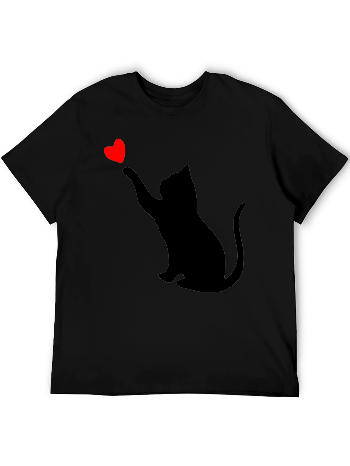 Cat Heart Graphic Tee - Black Casual T-Shirt