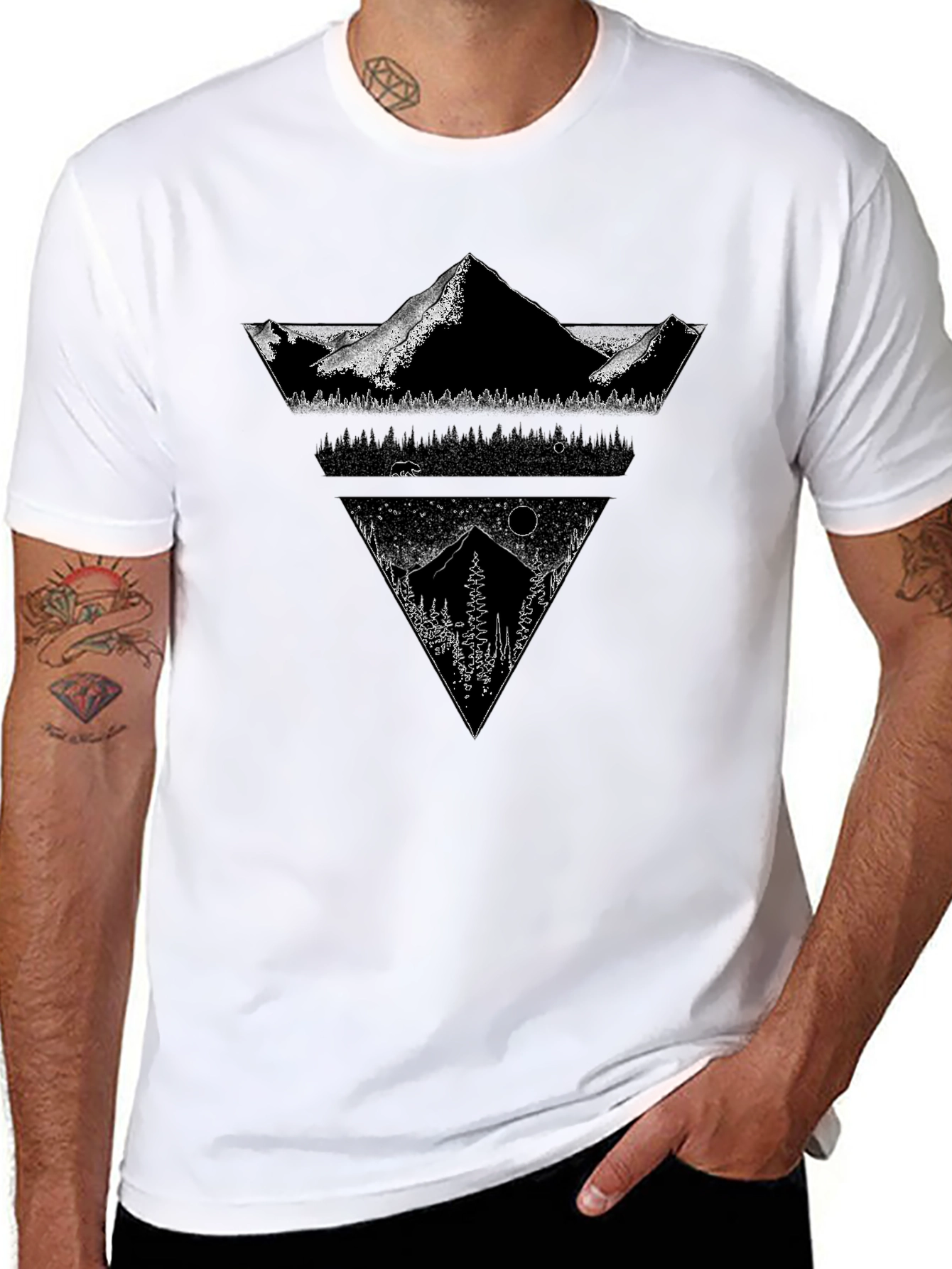Mountain Geometric Graphic Tee - Black