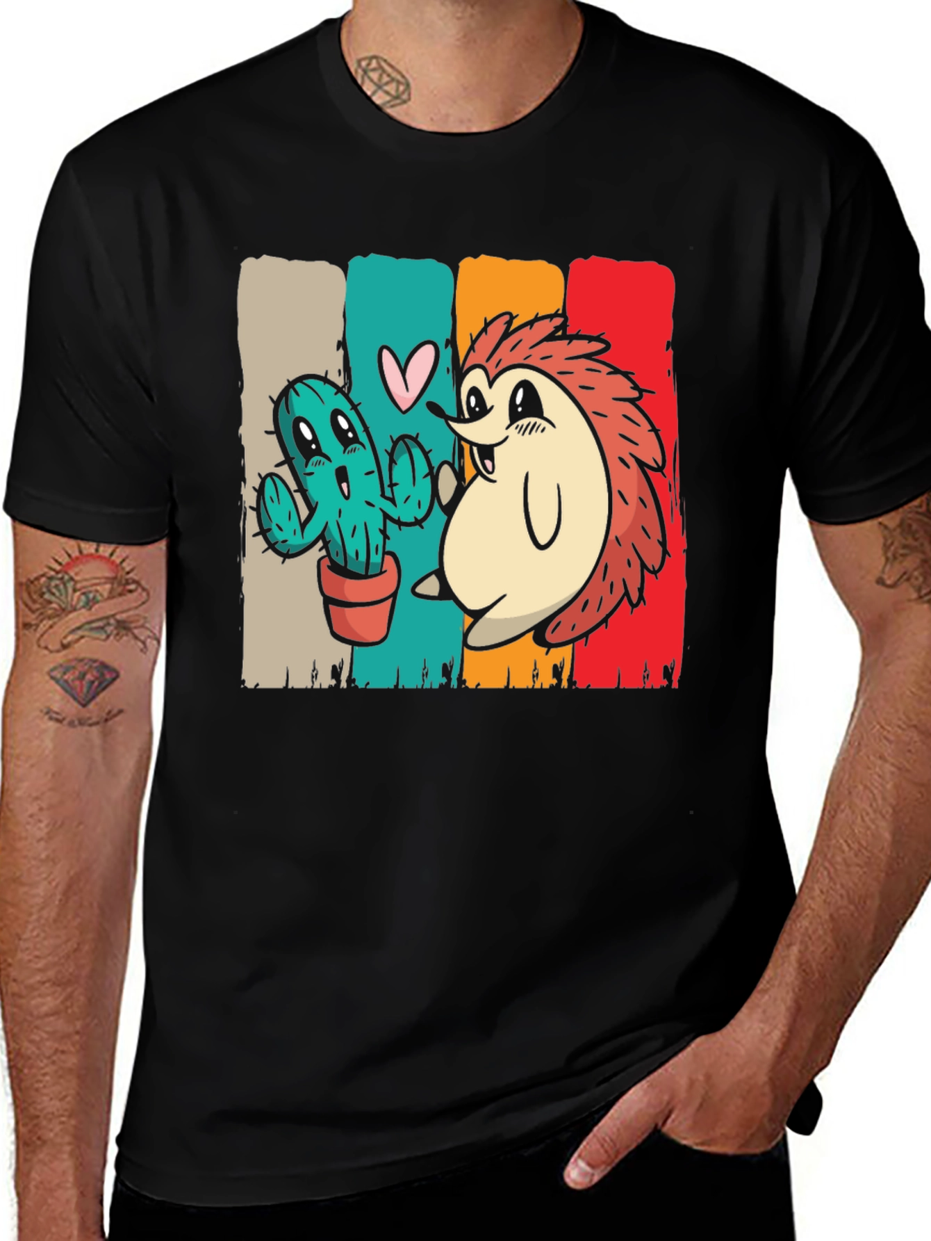 Cactus and Hedgehog Black T-Shirt