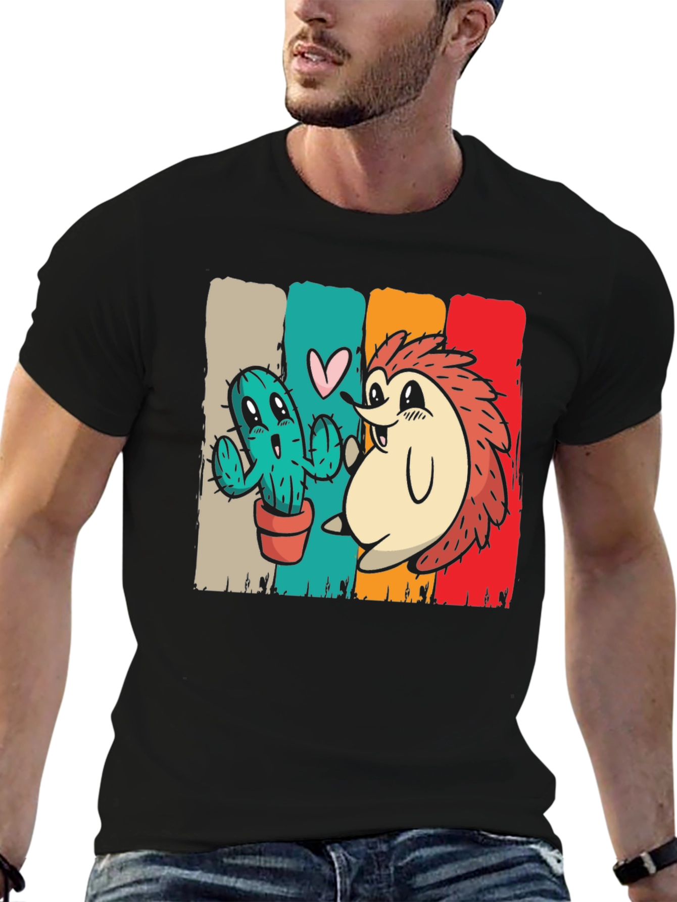 Cactus and Hedgehog Black T-Shirt