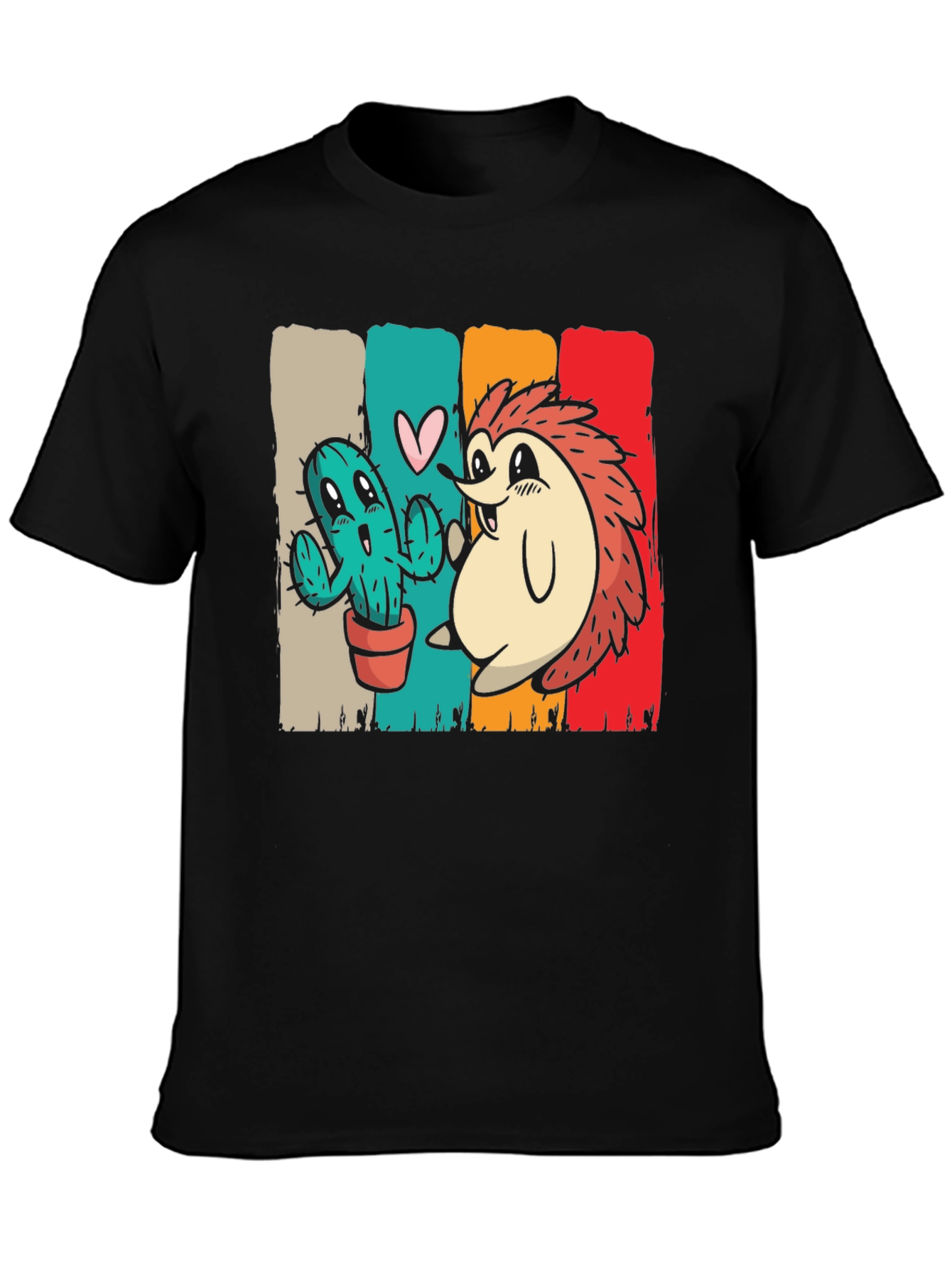 Cactus and Hedgehog Black T-Shirt