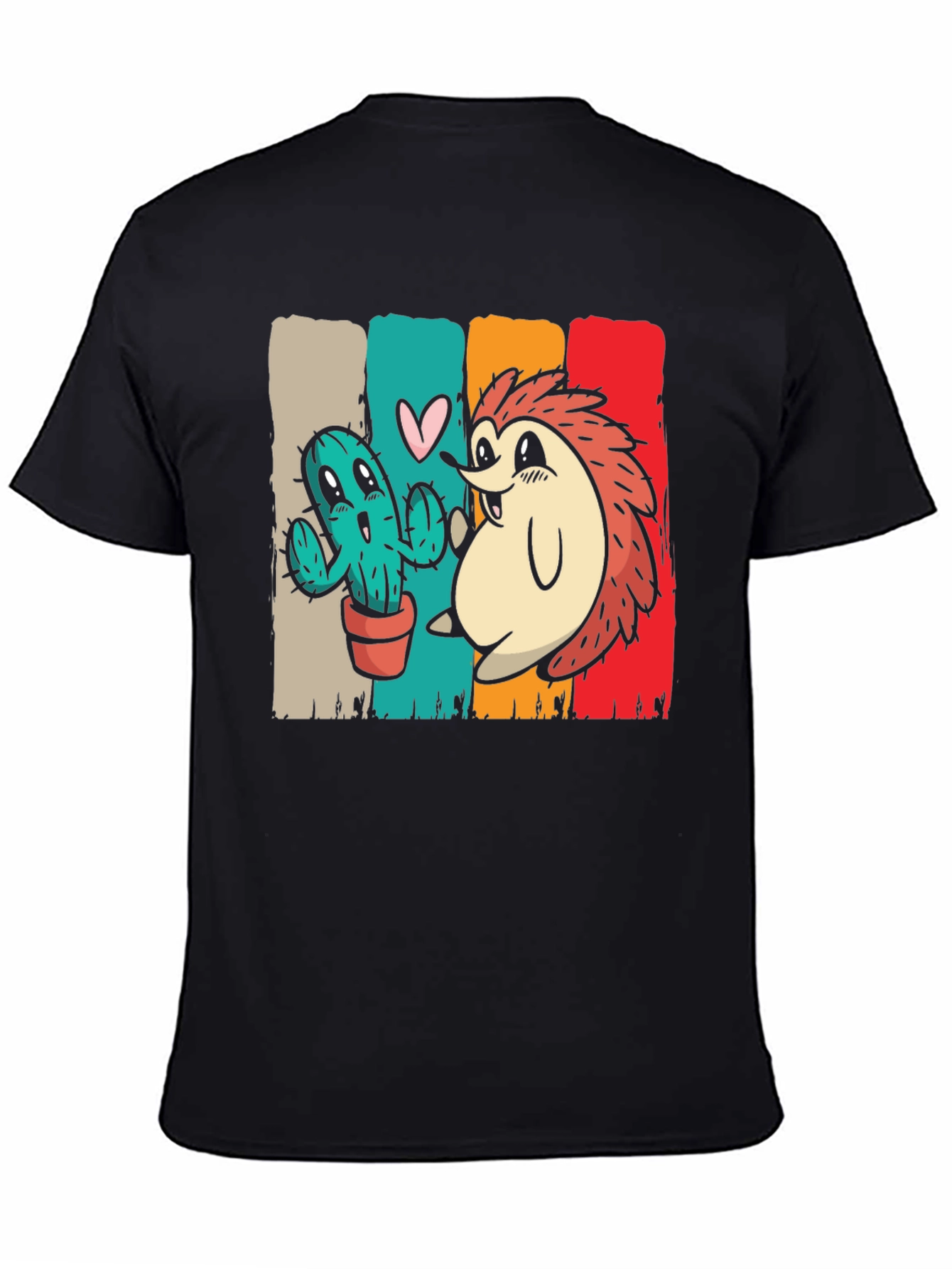 Cactus and Hedgehog Black T-Shirt