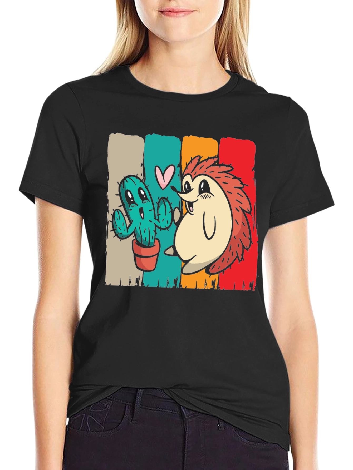 Cactus and Hedgehog Black T-Shirt