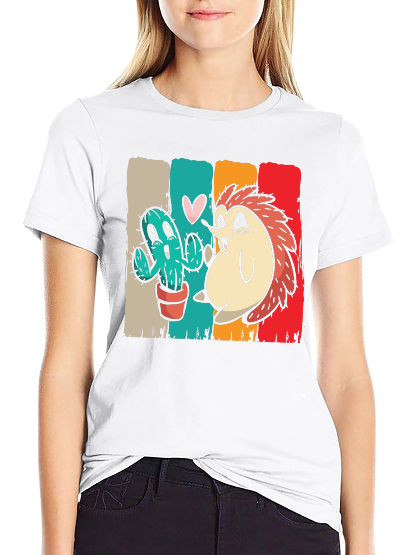 Cactus and Hedgehog Black T-Shirt