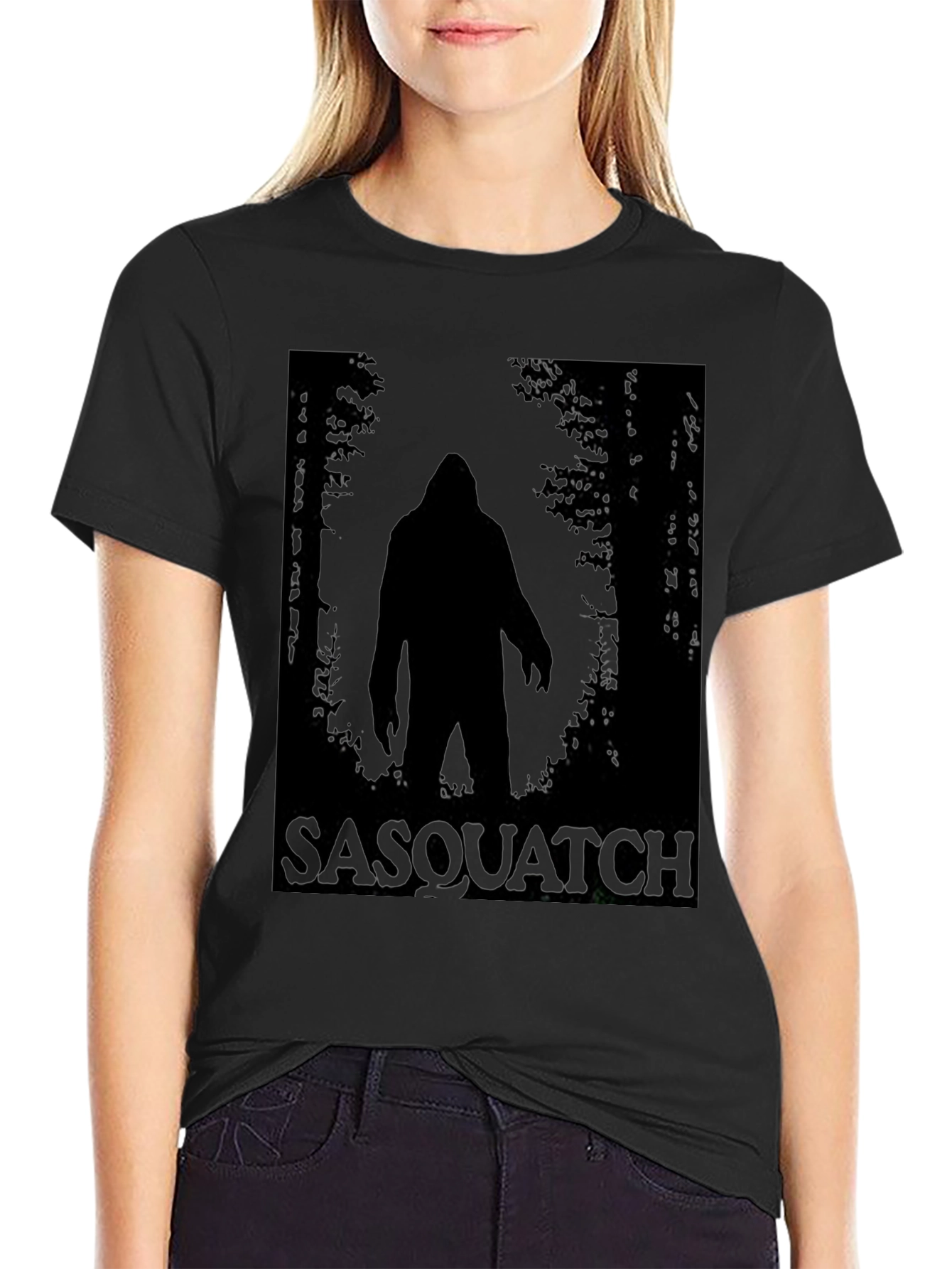 Sasquatch Silhouette Graphic T-Shirt - Black