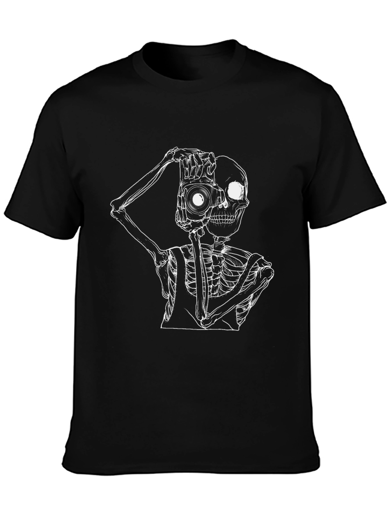 Skeleton Photographer Graphic T-Shirt - Black