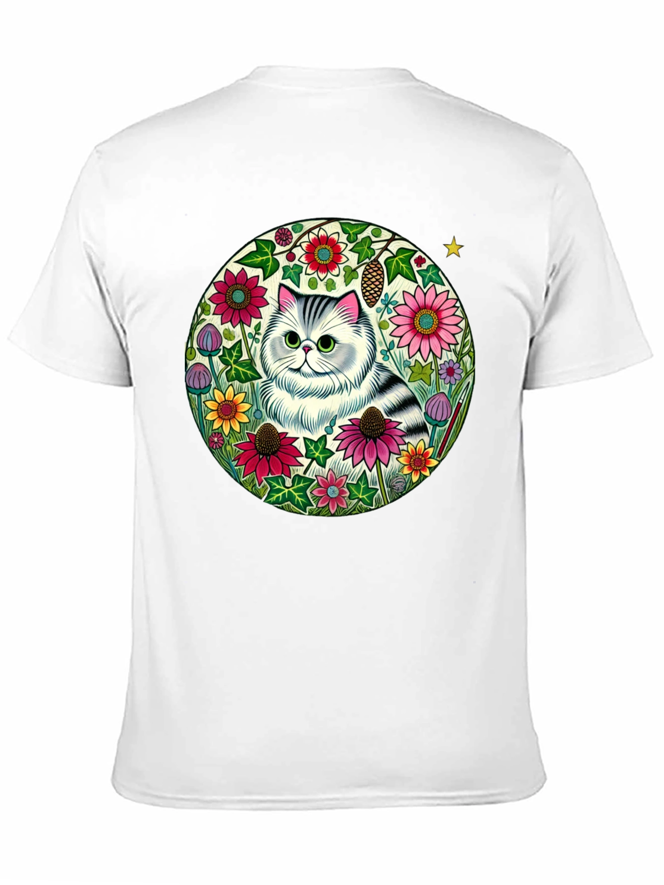 Floral Cat Graphic Tee - Black