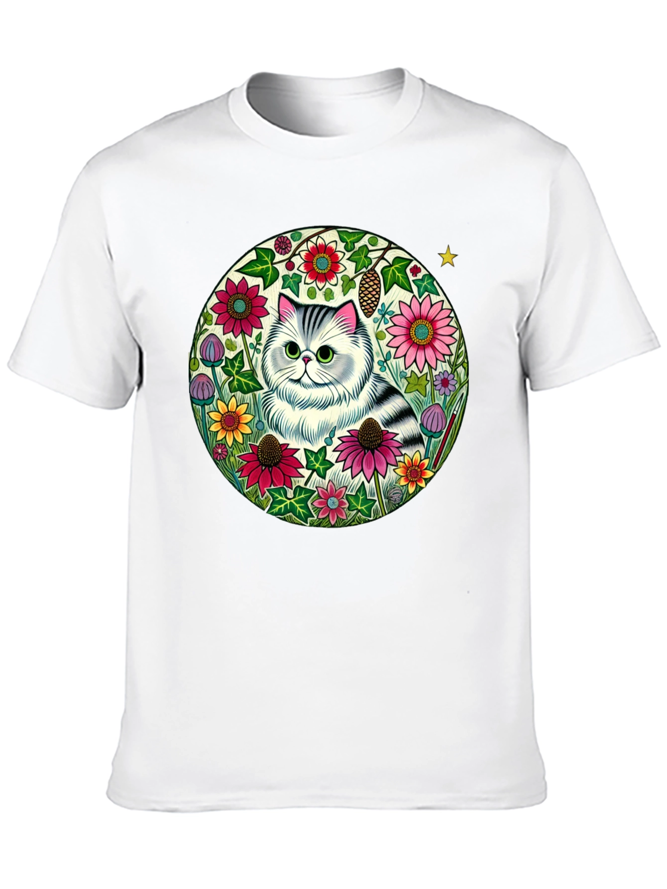 Floral Cat Graphic Tee - Black