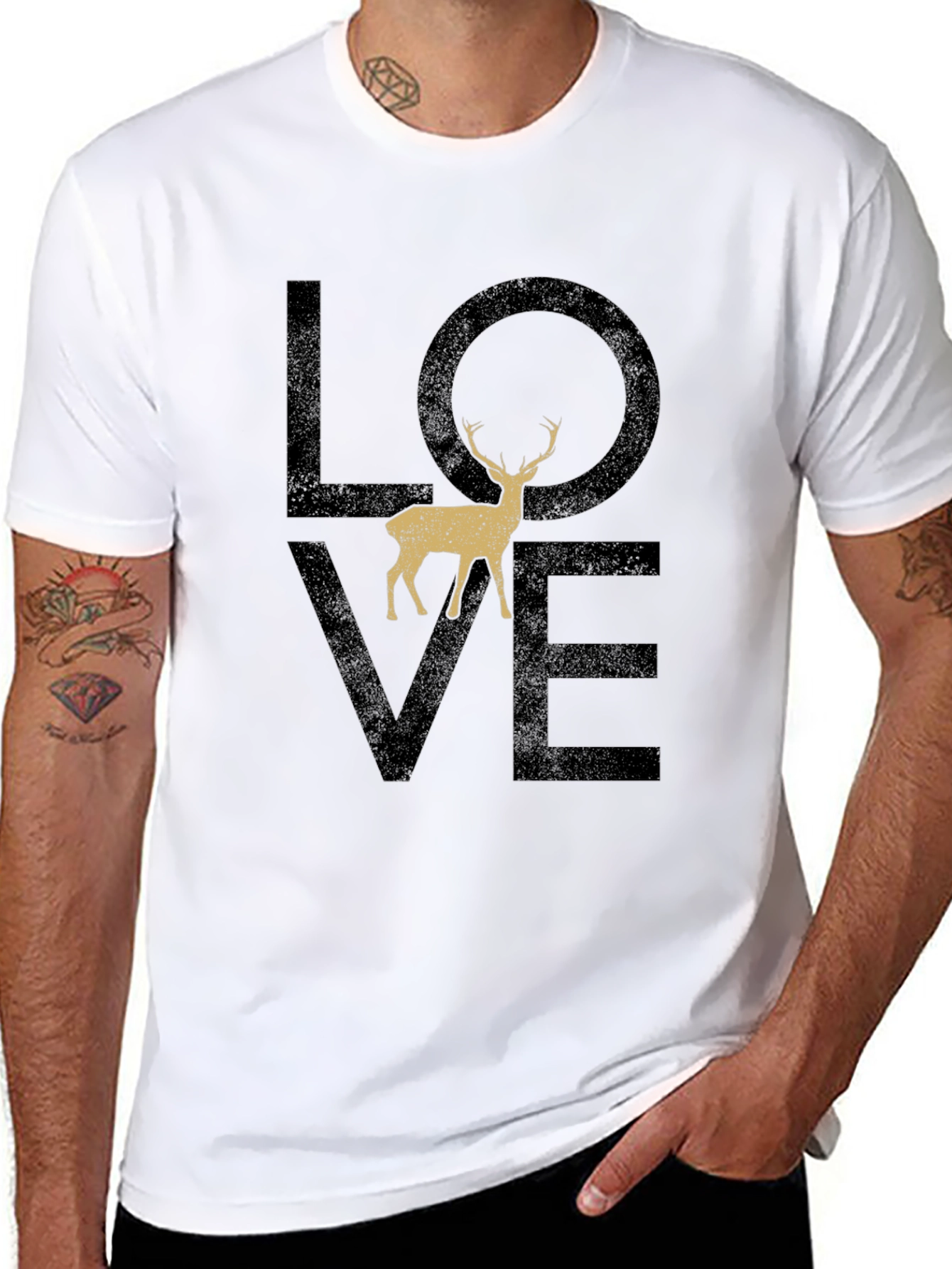 Love Deer Graphic T-Shirt - Casual Black Tee