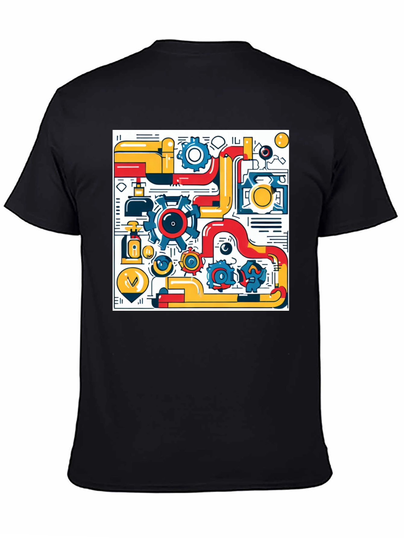 Geometric Machinery Graphic Tee - Modern Black T-Shirt