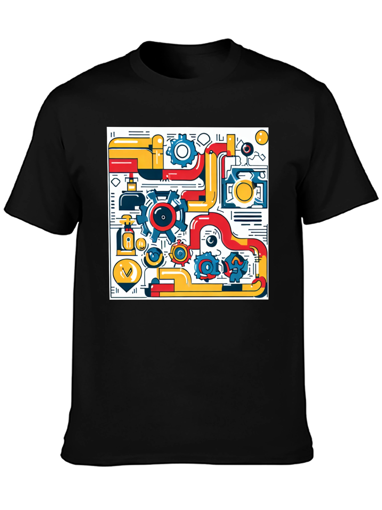 Geometric Machinery Graphic Tee - Modern Black T-Shirt