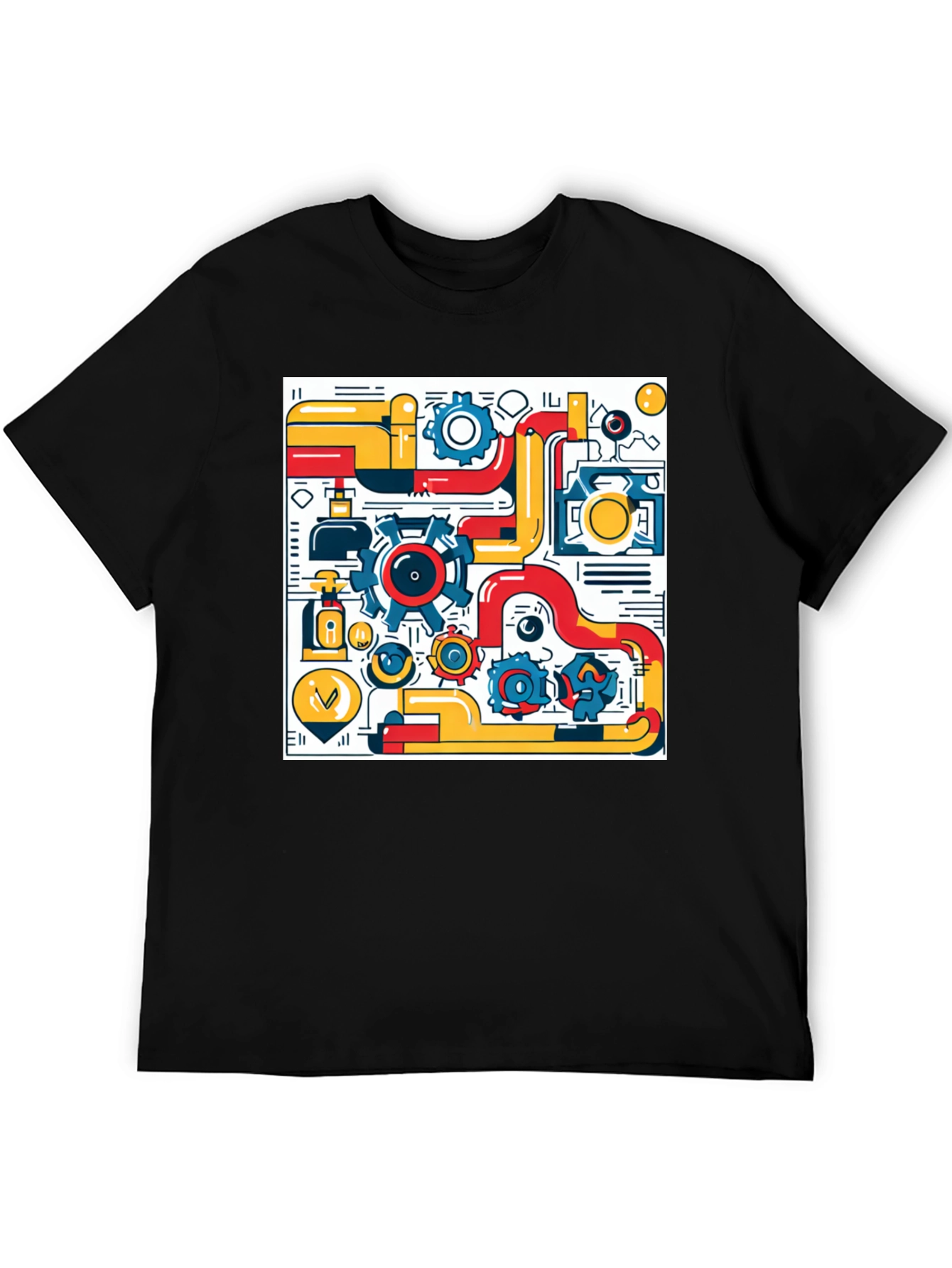 Geometric Machinery Graphic Tee - Modern Black T-Shirt