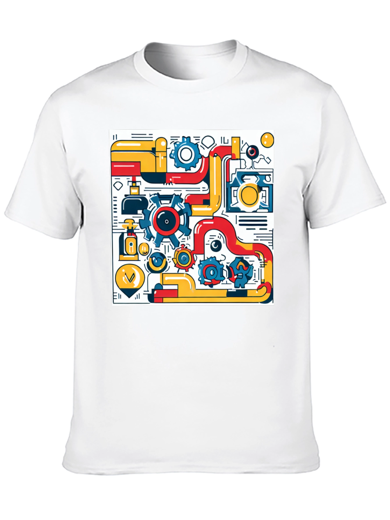 Geometric Machinery Graphic Tee - Modern Black T-Shirt