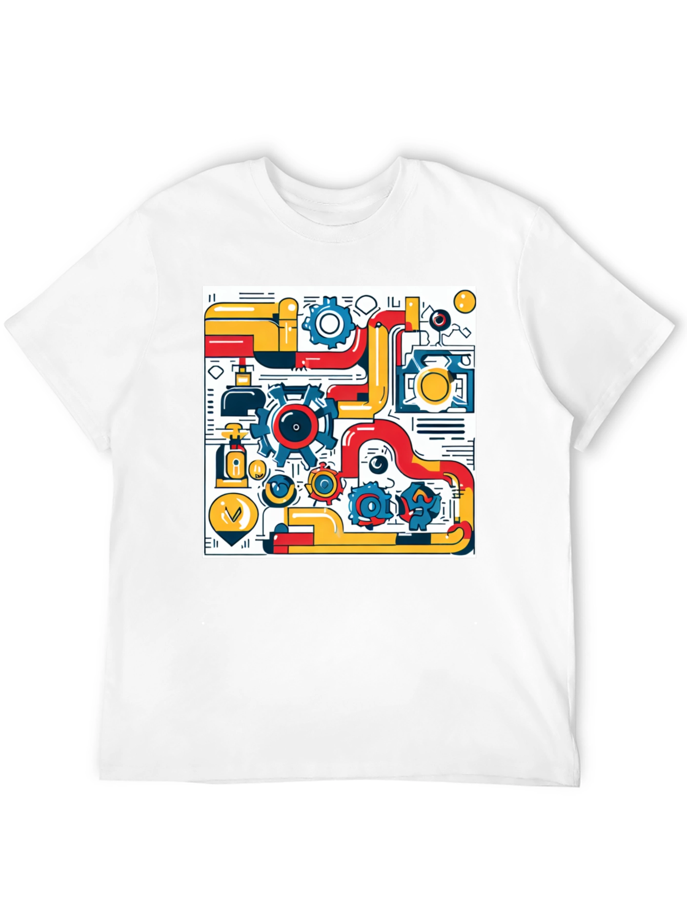Geometric Machinery Graphic Tee - Modern Black T-Shirt