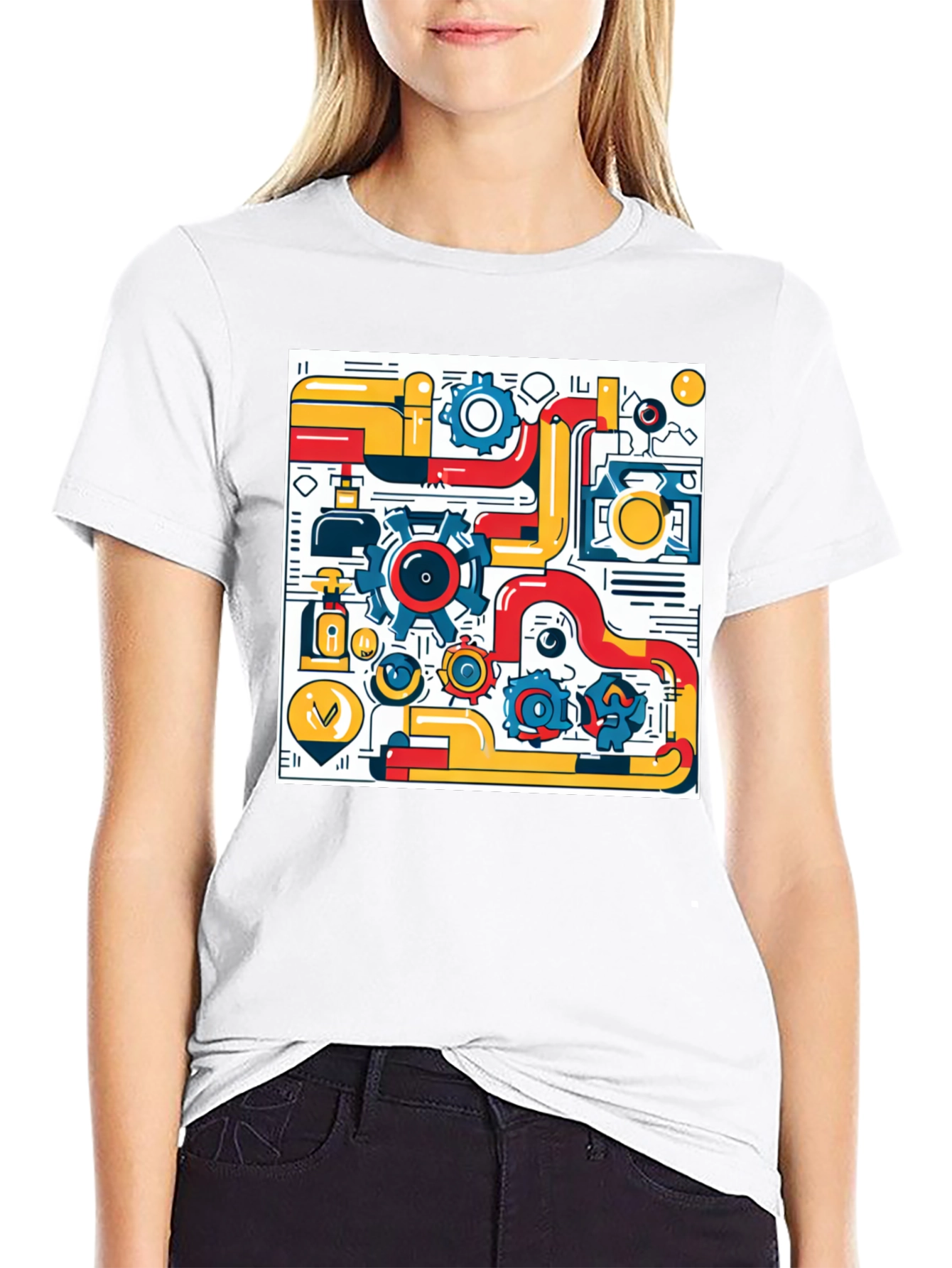Geometric Machinery Graphic Tee - Modern Black T-Shirt