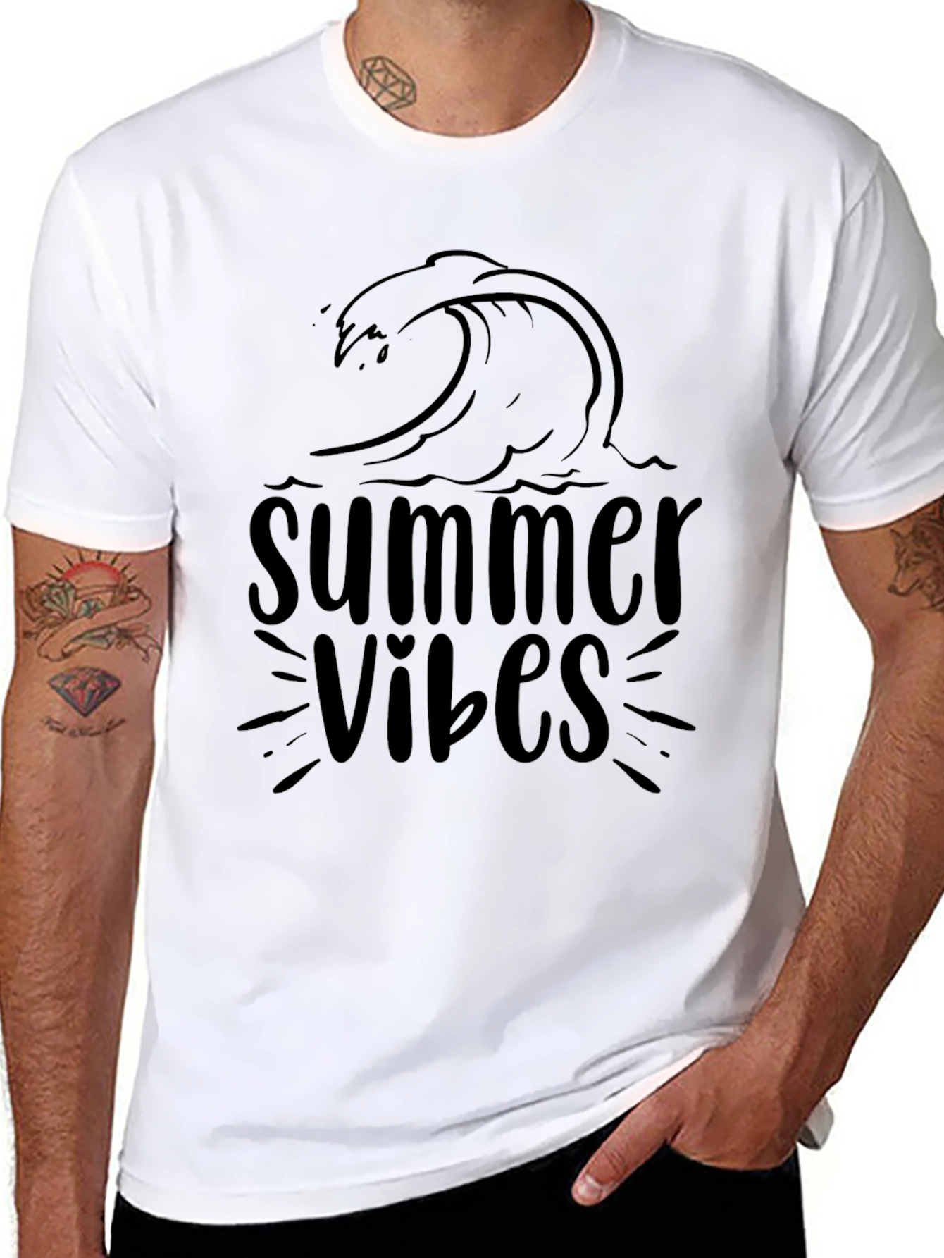 Summer Vibes Wave Graphic Tee - Mens Black T-Shirt