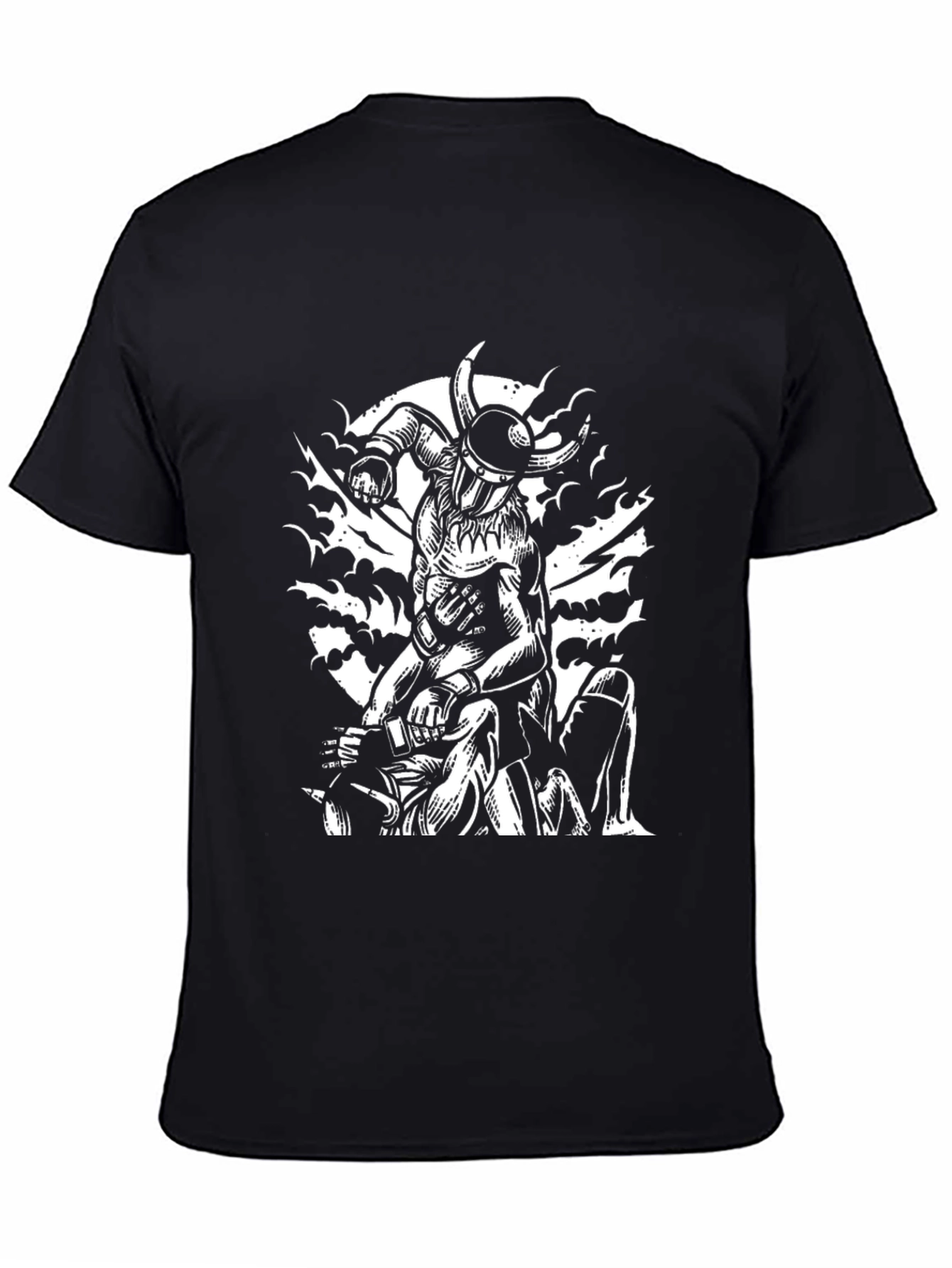 Viking Warrior Graphic Print Black T-Shirt