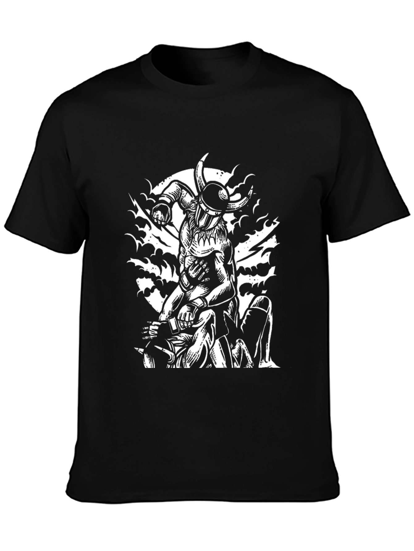Viking Warrior Graphic Print Black T-Shirt
