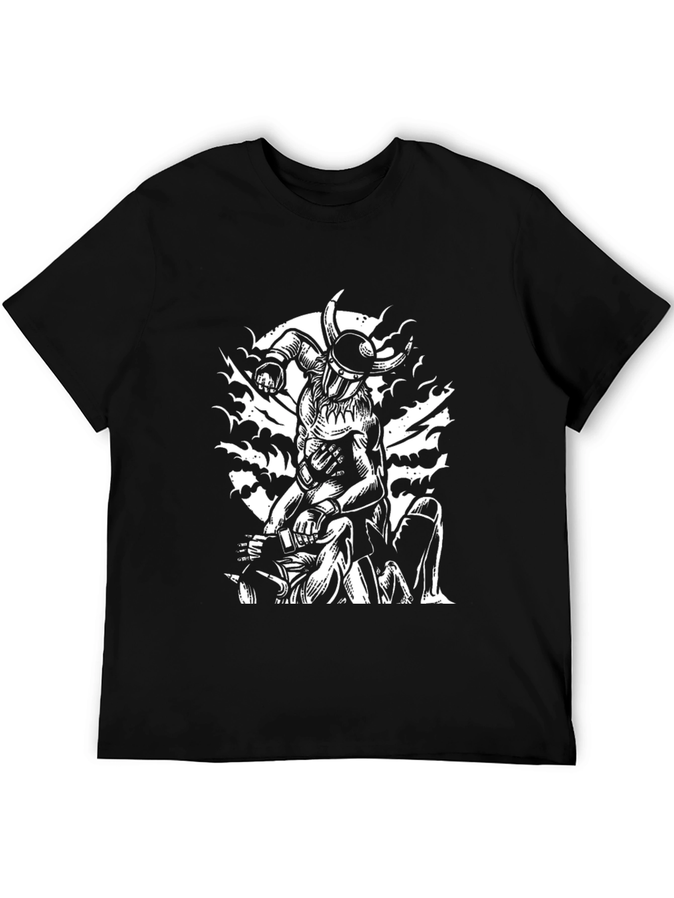 Viking Warrior Graphic Print Black T-Shirt
