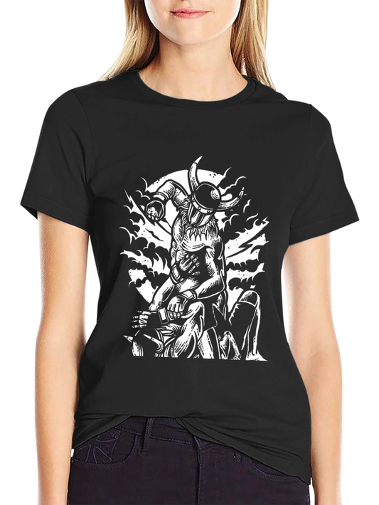 Viking Warrior Graphic Print Black T-Shirt