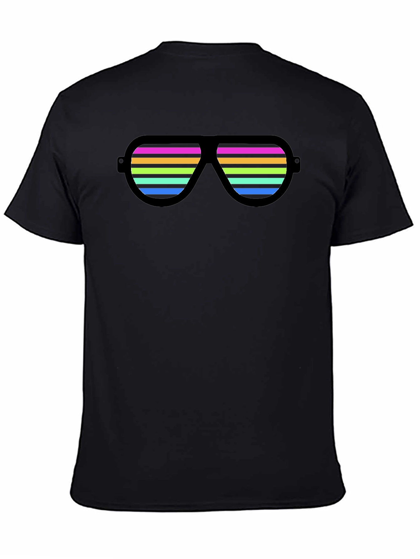 Retro Striped Sunglasses Graphic Tee - Black