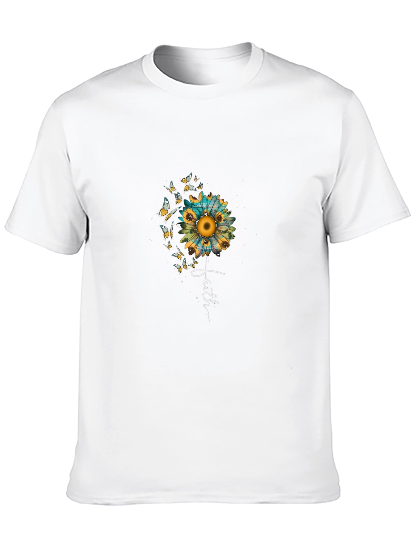 Faith Sunflower Butterfly Graphic Black Tee
