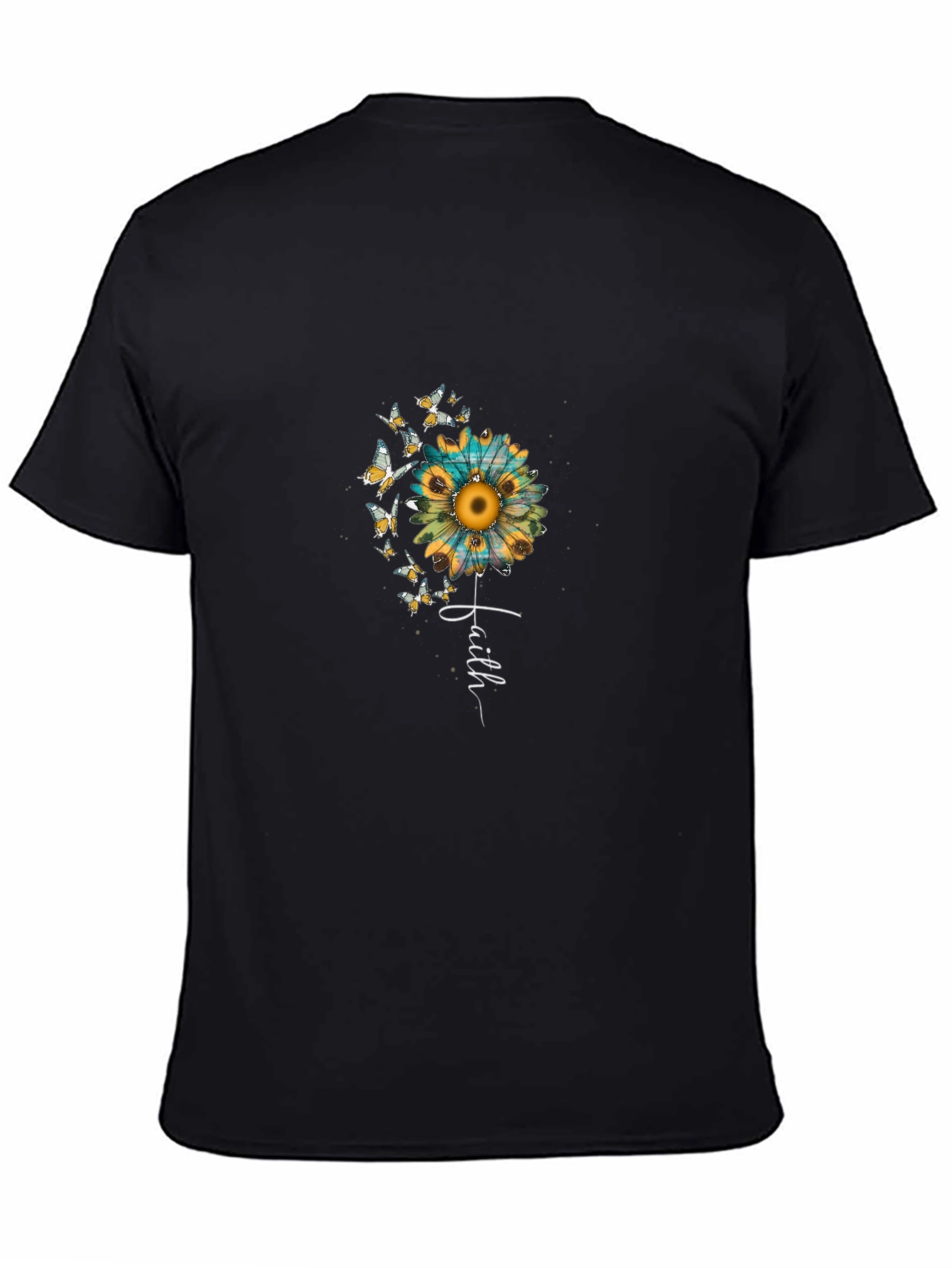 Faith Sunflower Butterfly Graphic Black Tee