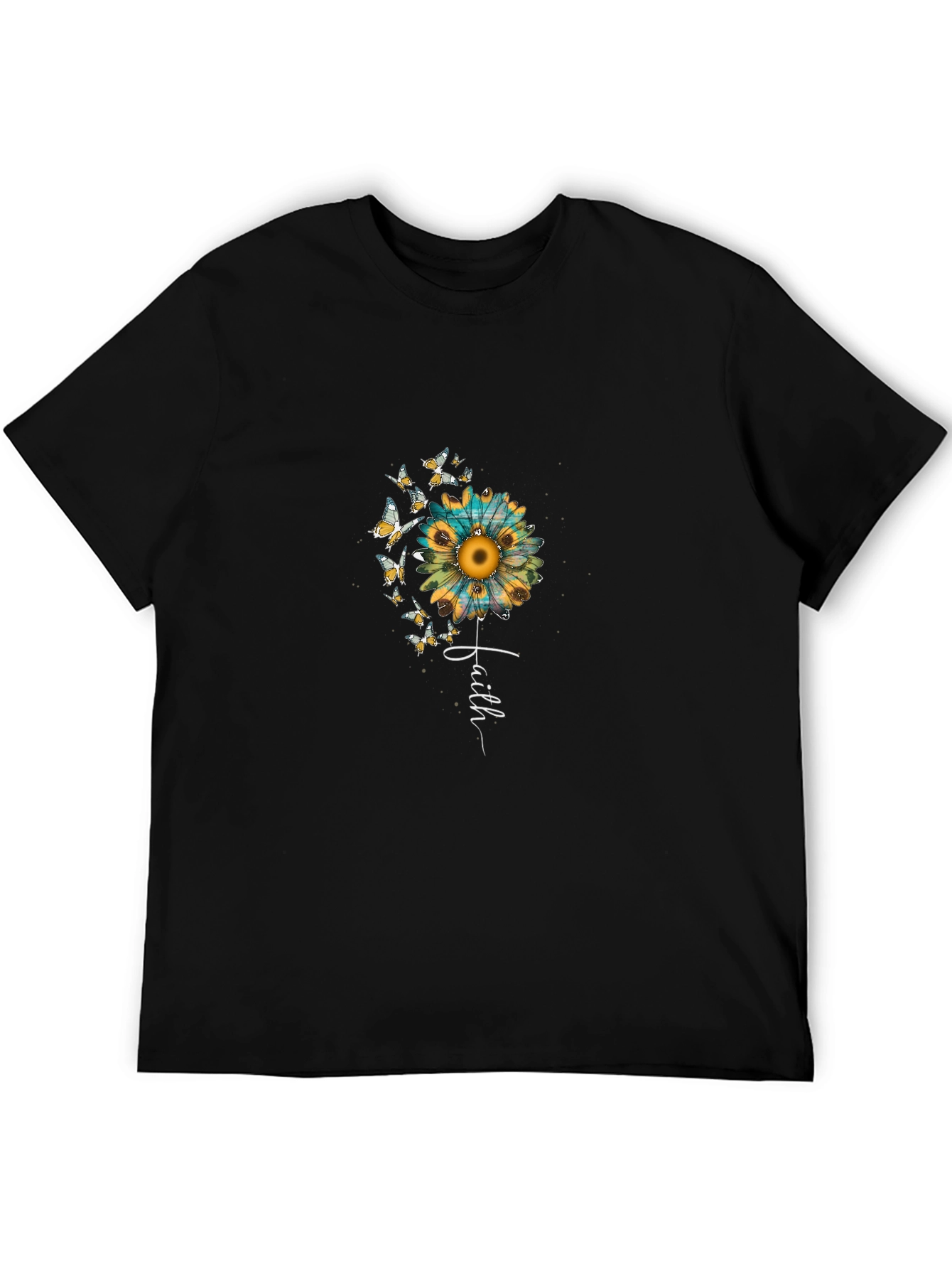 Faith Sunflower Butterfly Graphic Black Tee