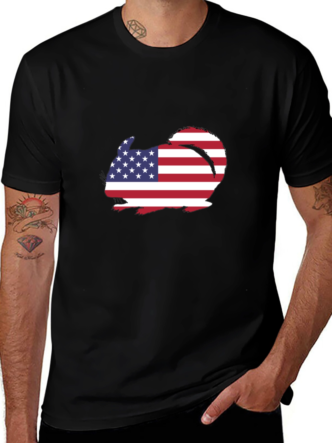 American Flag Chinchilla Black T-Shirt