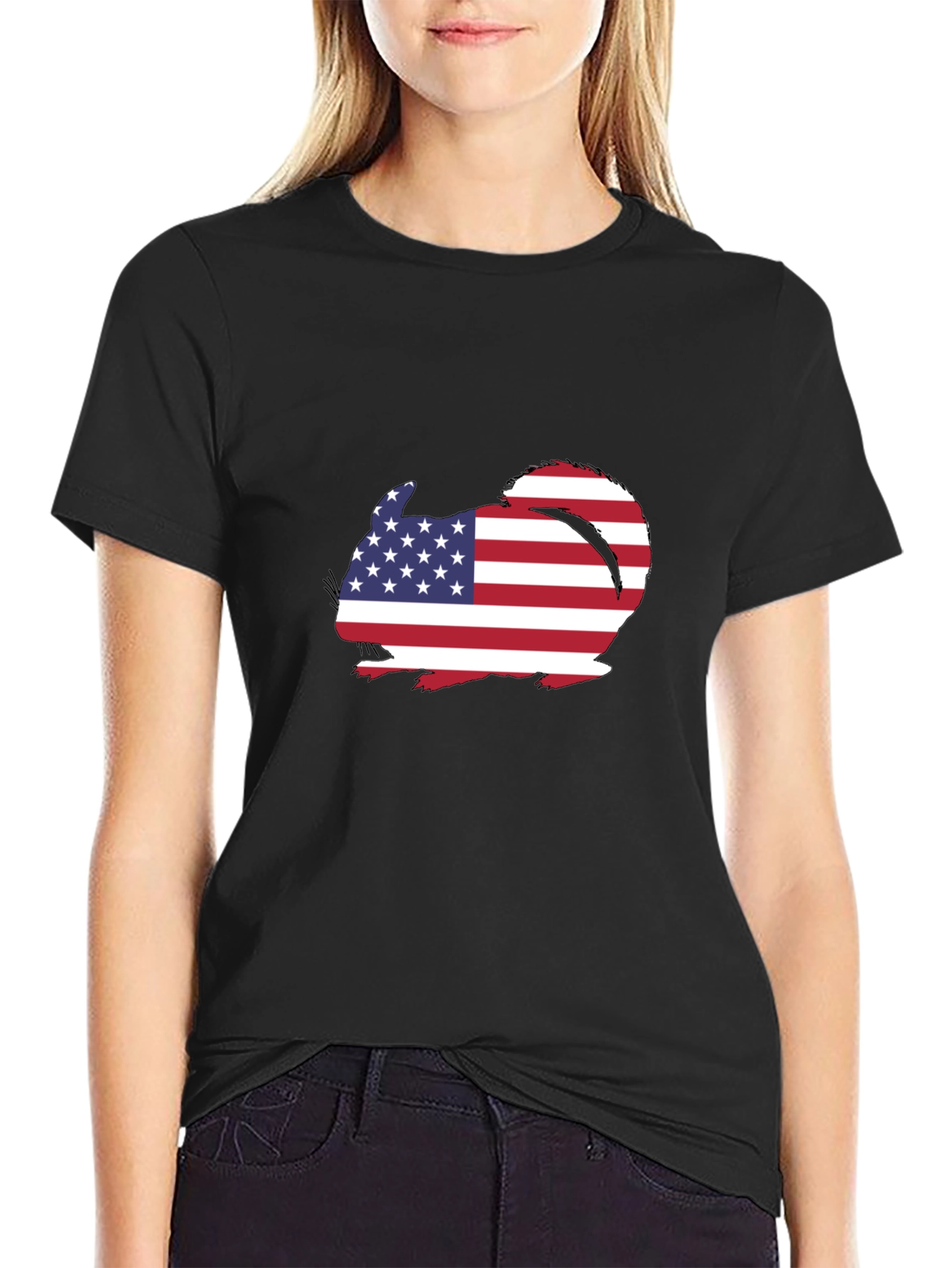 American Flag Chinchilla Black T-Shirt