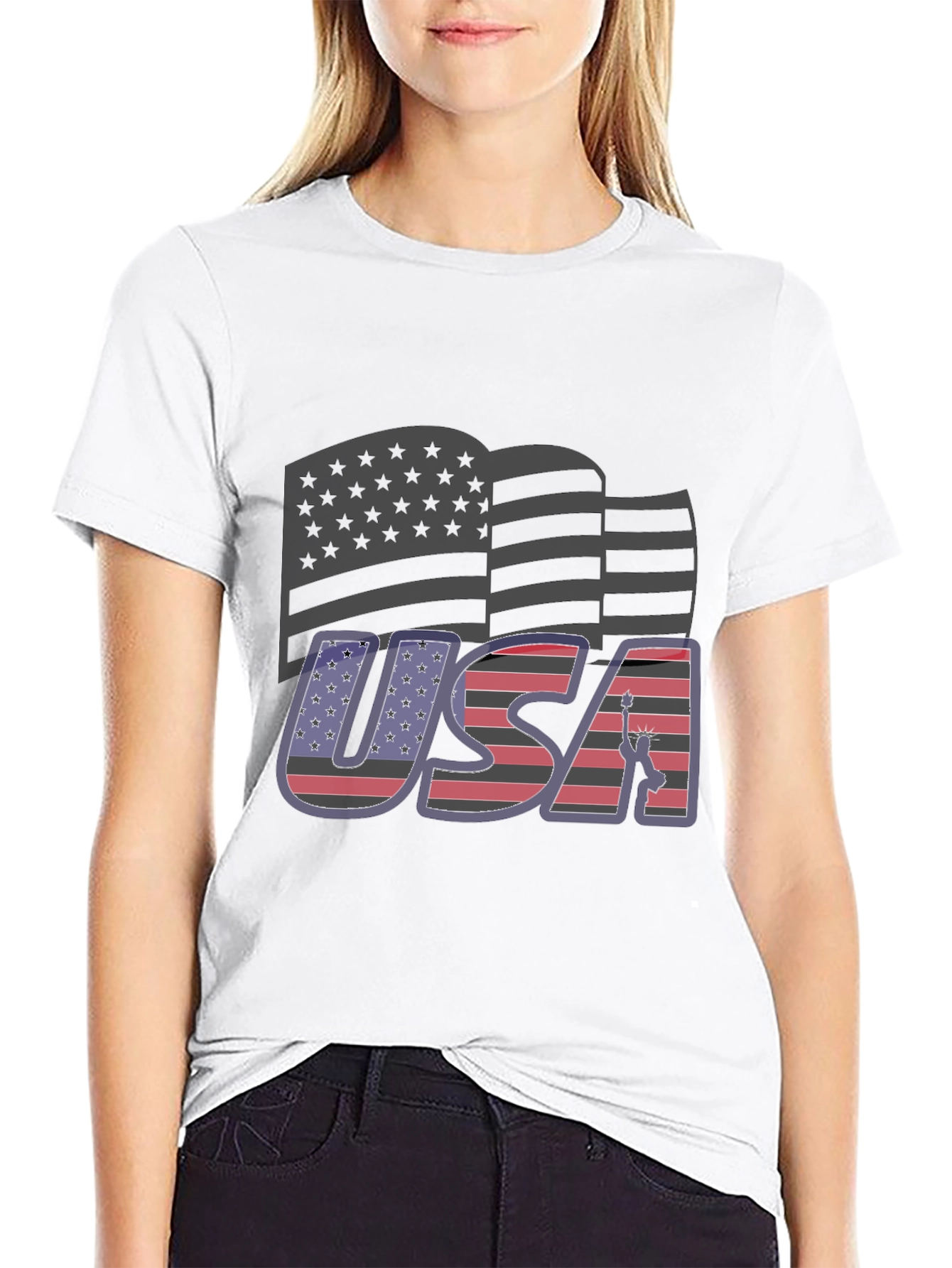 USA Flag Graphic Tee - Patriotic Black T-Shirt