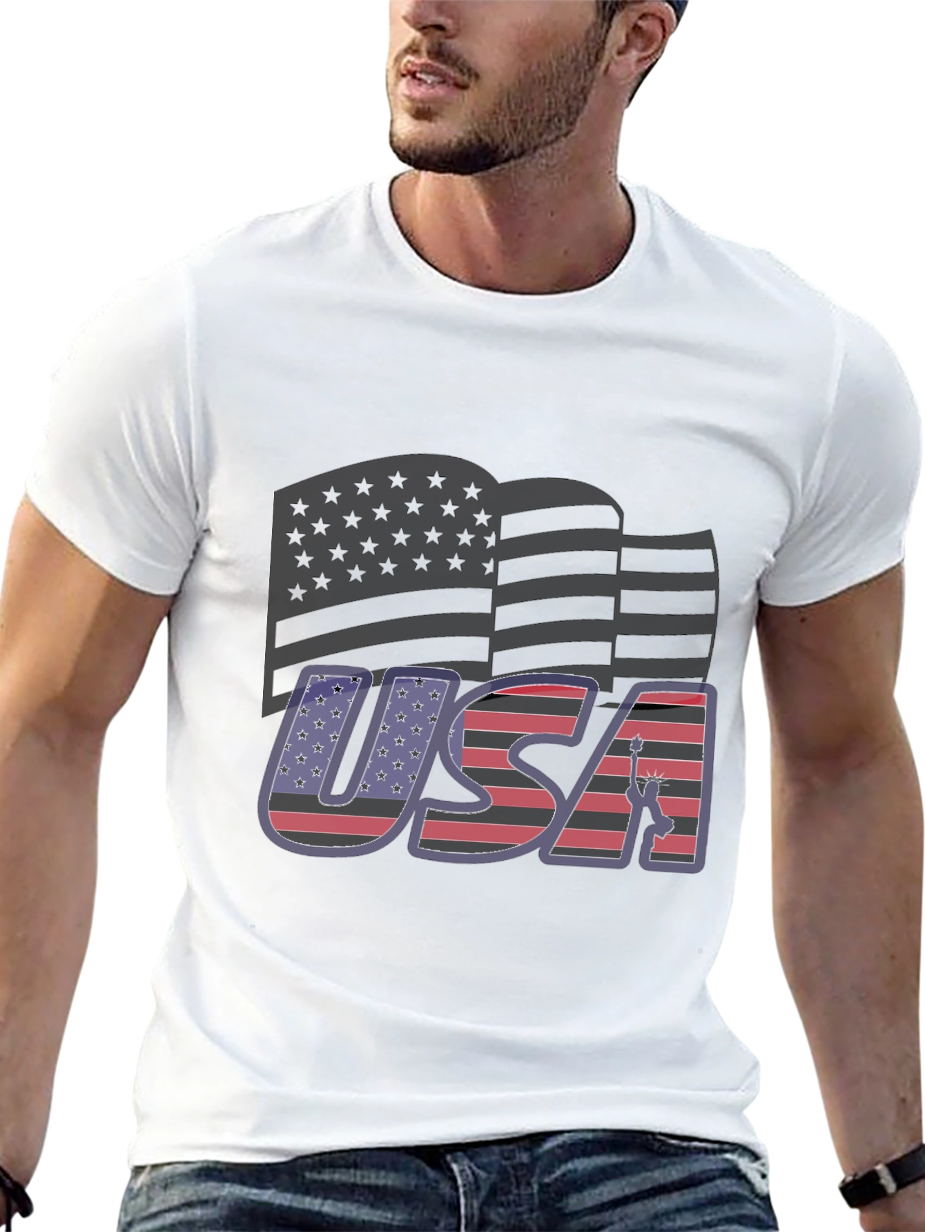 USA Flag Graphic Tee - Patriotic Black T-Shirt