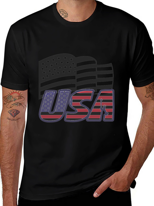USA Flag Graphic Tee - Patriotic Black T-Shirt