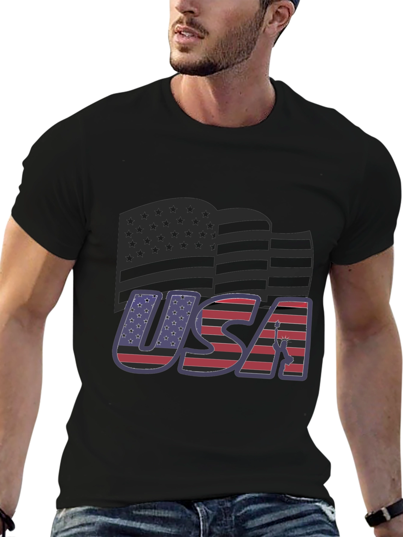 USA Flag Graphic Tee - Patriotic Black T-Shirt