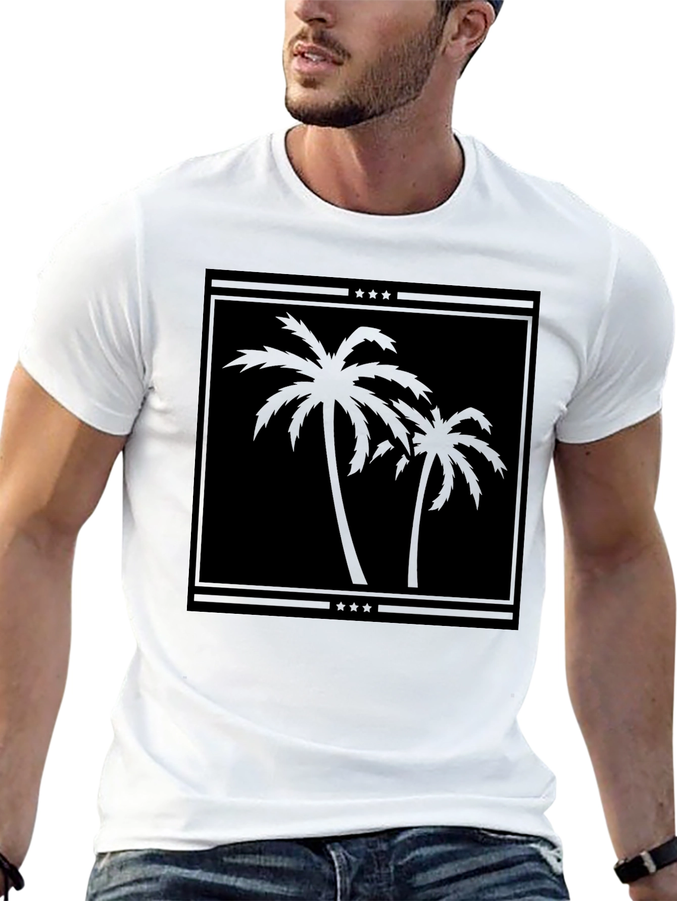 Palm Tree Graphic T-Shirt - Black Cotton Tee