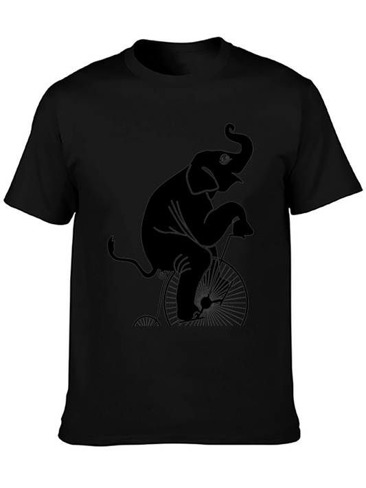 Elephant Riding a Bicycle Graphic Tee - Black