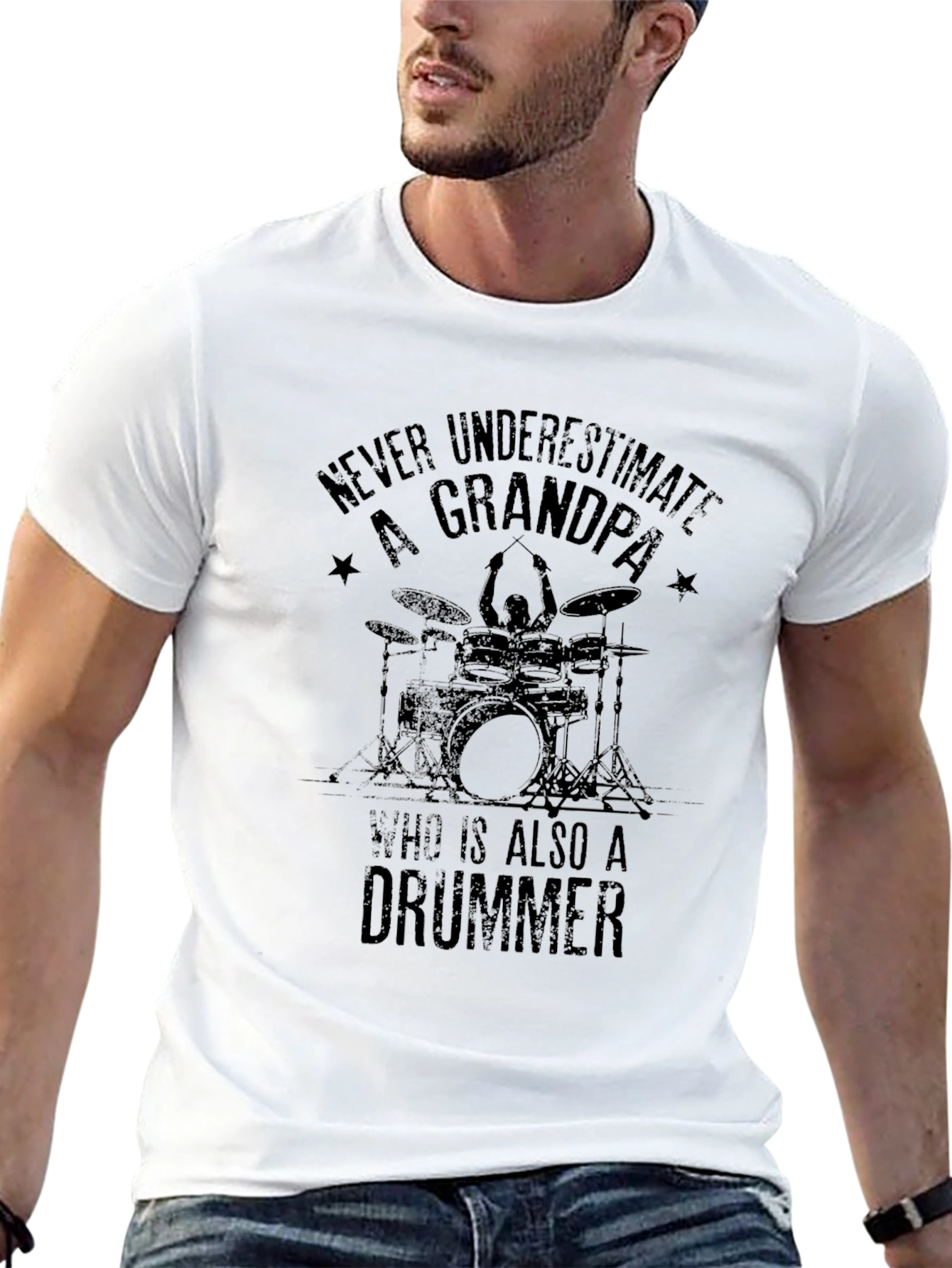 Grandpa Drummer T-Shirt - Black Cotton Tee