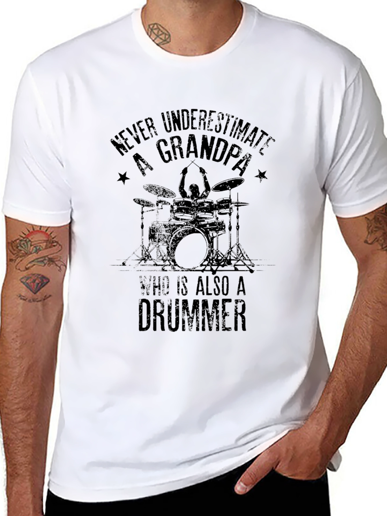 Grandpa Drummer T-Shirt - Black Cotton Tee