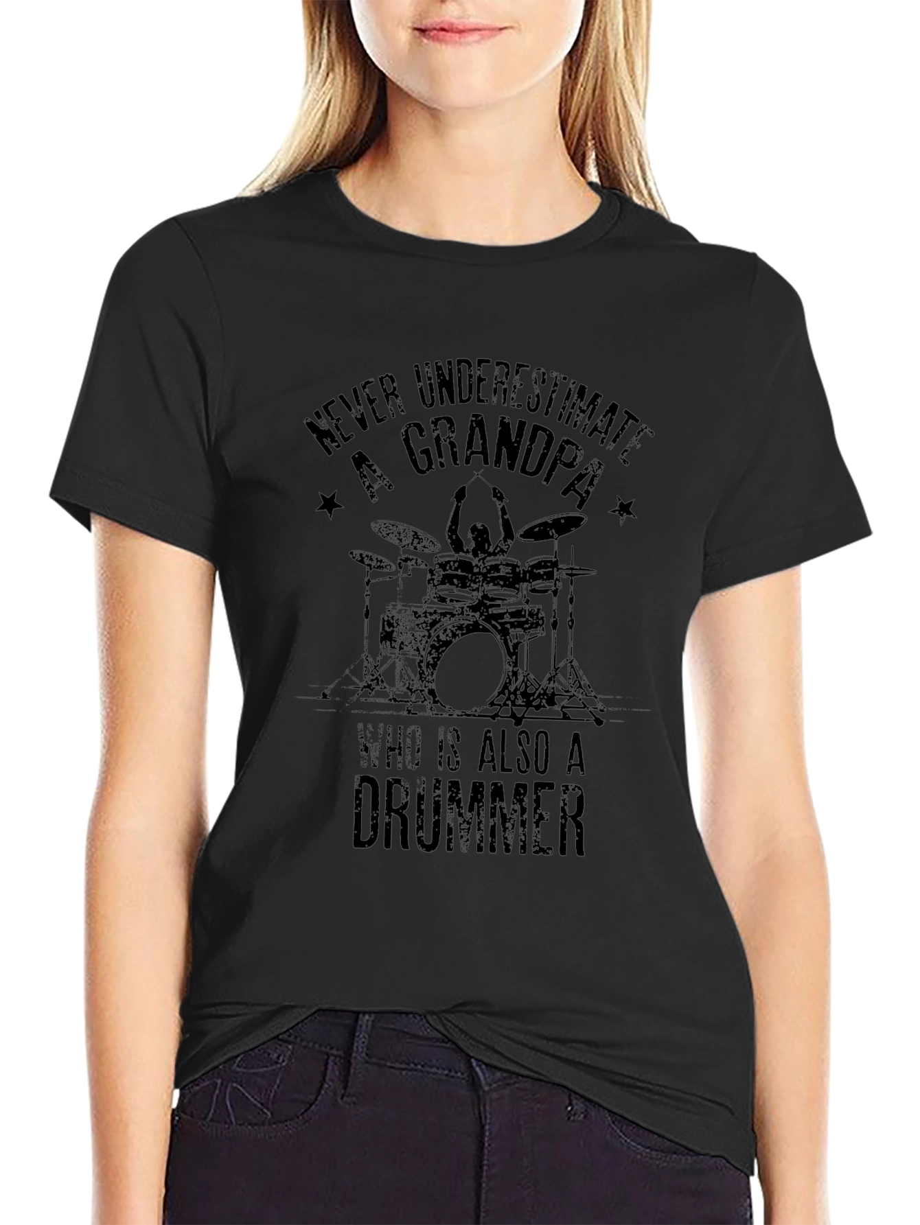 Grandpa Drummer T-Shirt - Black Cotton Tee
