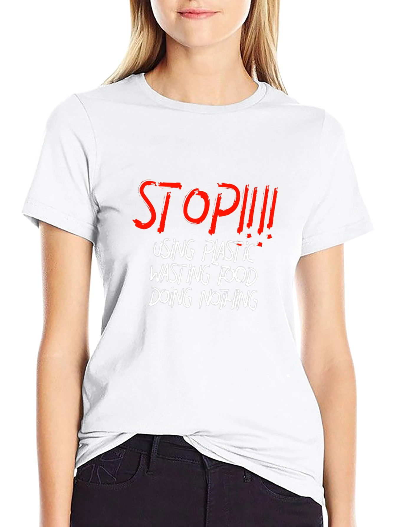 Stop Plastic Waste Slogan T-Shirt