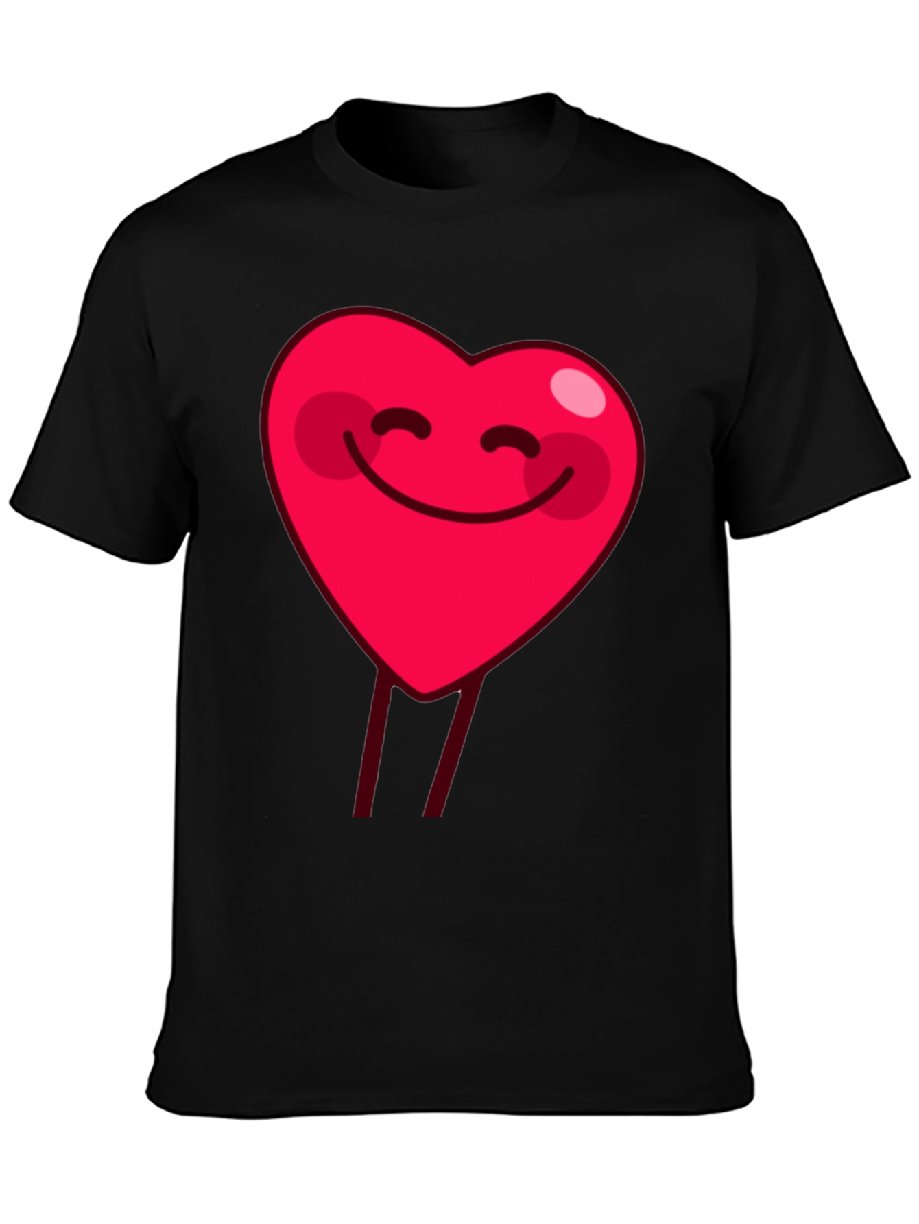 Smiling Heart Graphic Tee - Black Cotton Casual Shirt