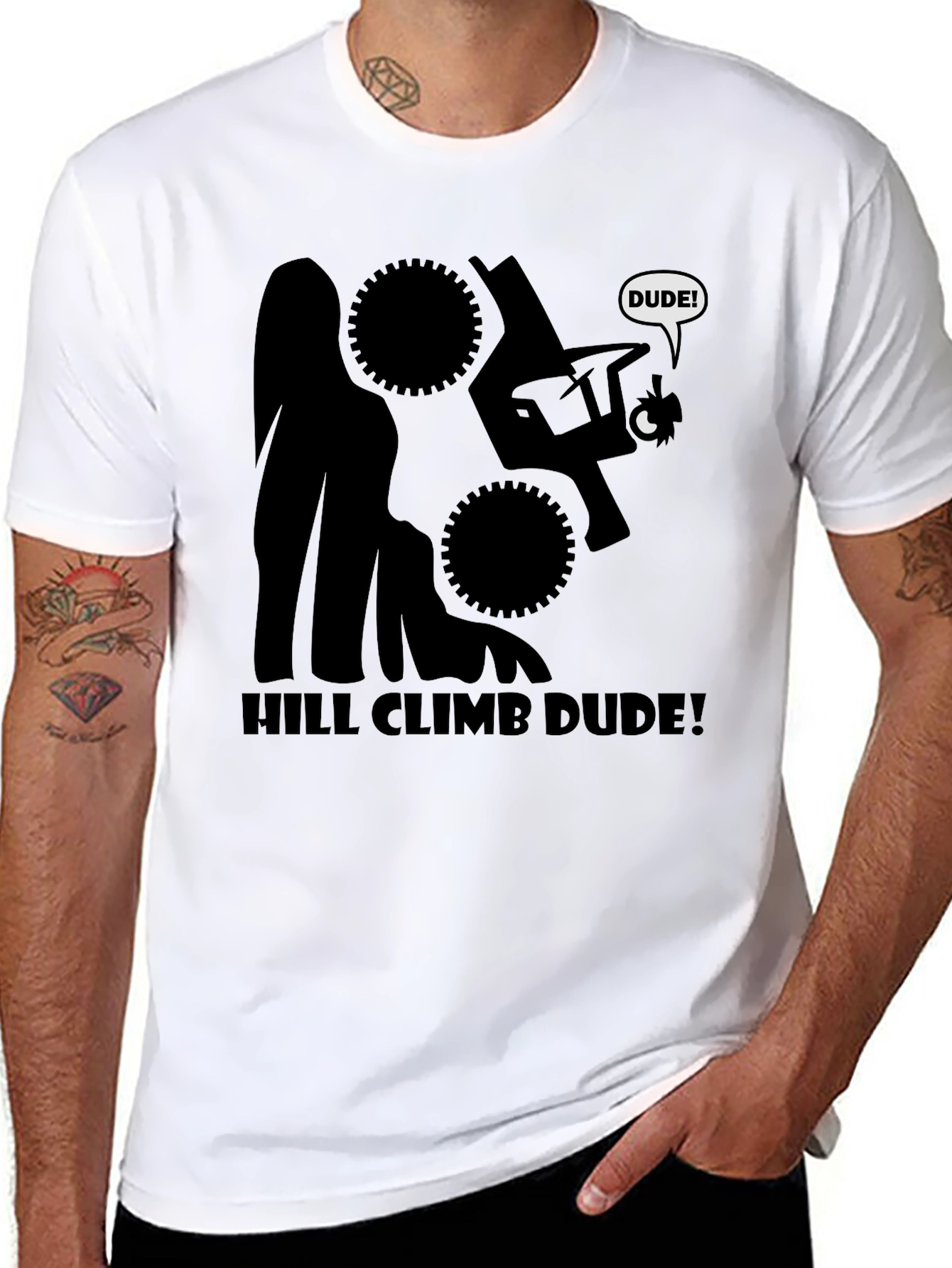 Hill Climb Dude Graphic Tee - Black Cotton T-Shirt