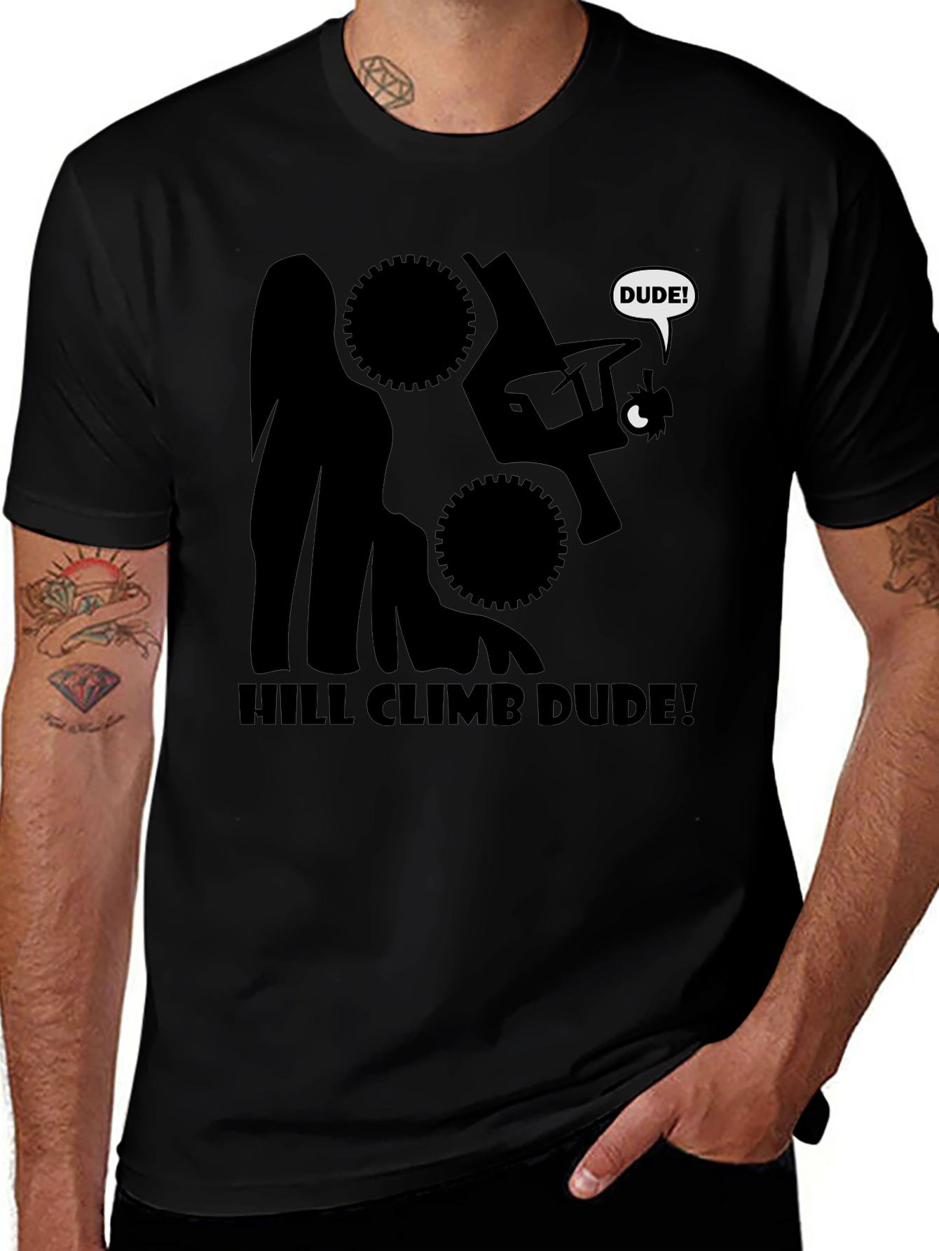 Hill Climb Dude Graphic Tee - Black Cotton T-Shirt