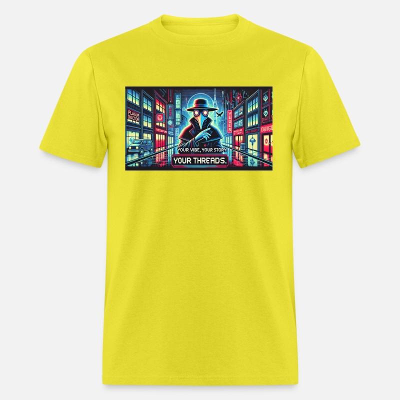 plague doctor with a glowing mask cyberpunk city