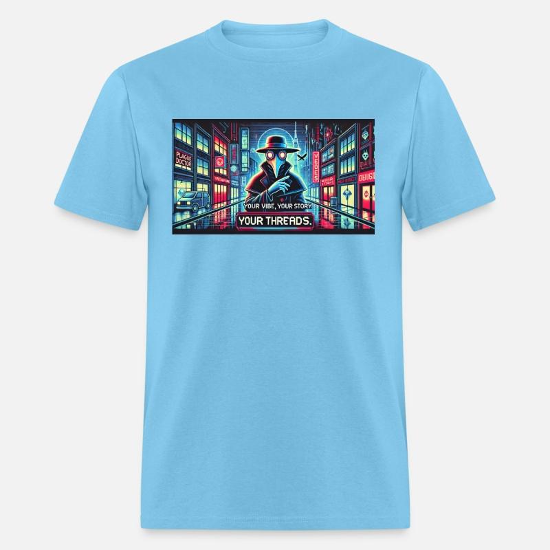 plague doctor with a glowing mask cyberpunk city